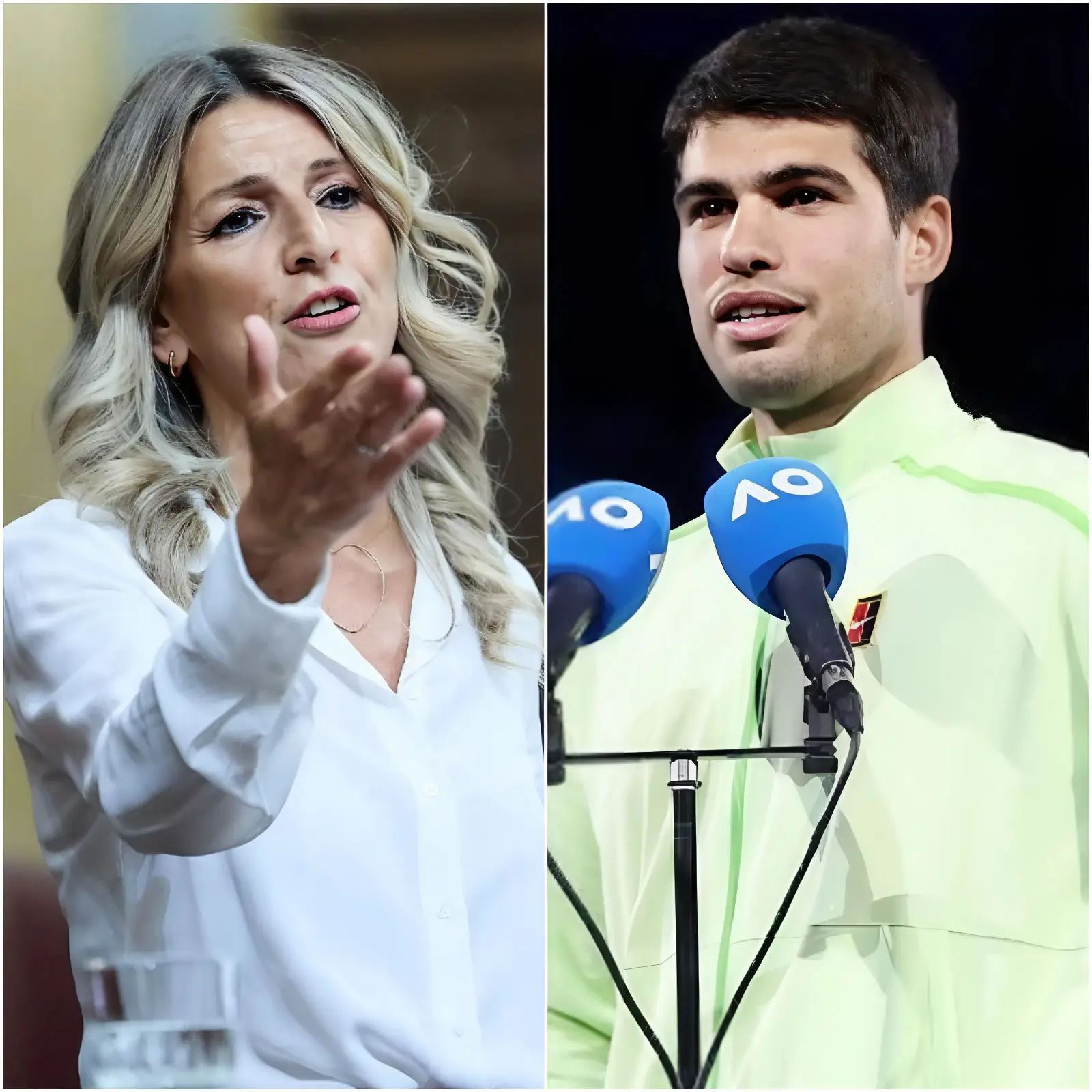 Cover Image for “¿Quién te crees que eres? ¡No eres más que un payaso disfrazado de tenista! ¡Además de perseguir una pelota de tenis, no aportas nada a la sociedad! ¿Qué haces en este deporte estúpido?” Estas palabras de Yolanda Díaz han sacudido profundamente al mundo de la política y el deporte español, provocando una tormenta mediática completamente inesperada, especialmente justo después de que Carlos Alcaraz conquistara el Australian Open 2026 de forma histórica, completando el Grand Slam de carrera. Sin embargo, solo unos minutos después, el tenista Carlos Alcaraz tomó el micrófono, miró directamente a la cámara y, con solo 12 palabras frías y cortantes, respondió de una manera que dejó en silencio absoluto al mundo entero. Esas 12 palabras no solo hicieron palidecer a Yolanda Díaz y la hicieron llorar desesperadamente, sino que también la dejaron completamente muda, obligándola a abandonar el escenario en una atmósfera pesada, llena de vergüenza y humillación…