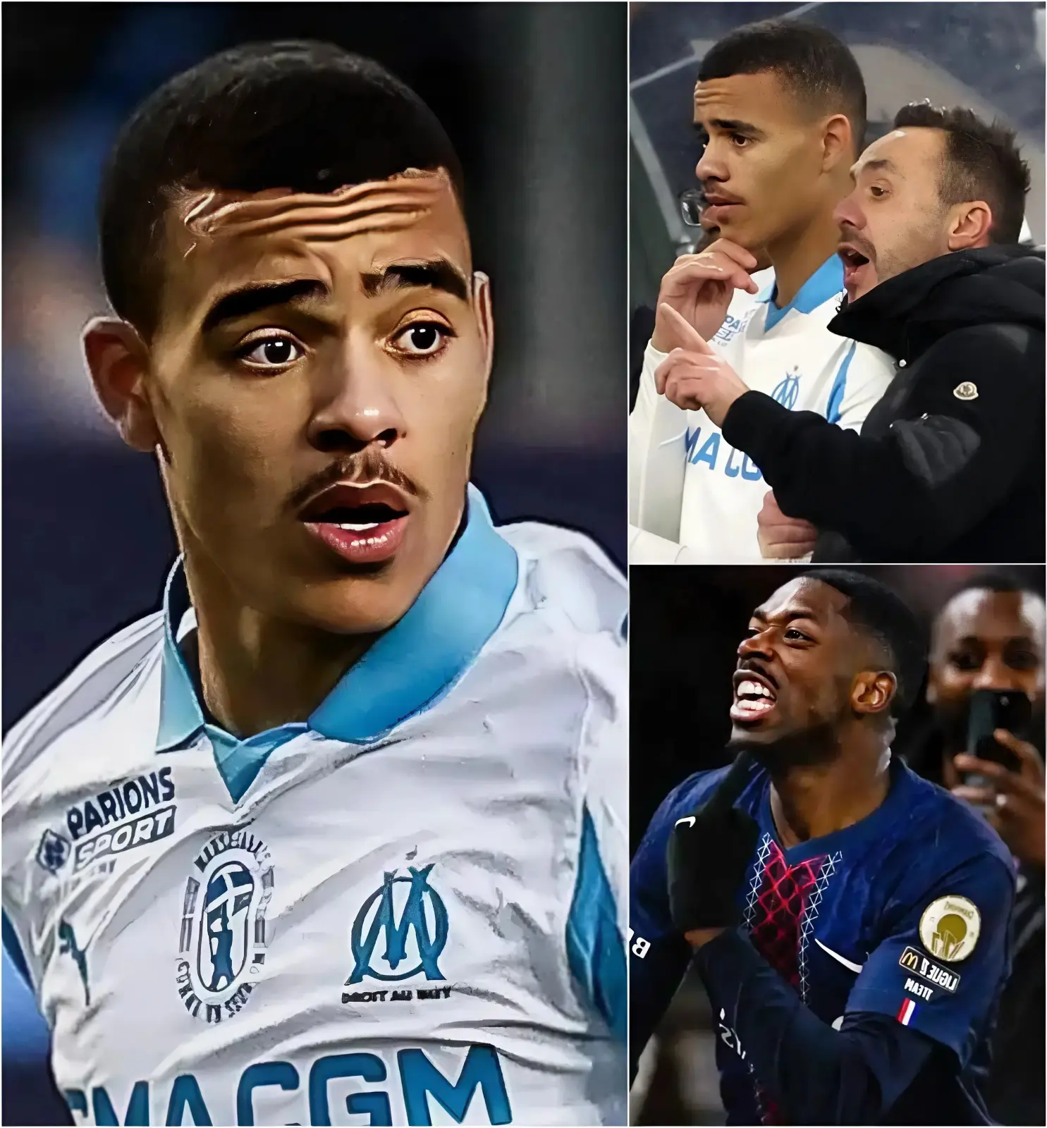Cover Image for « S’ils ont décidé de laisser gagner le PSG à tout prix, qu’ils leur donnent le titre de Ligue 1 et qu’on n’ait plus à jouer un match aussi insignifiant. » Après la lourde défaite de Marseille face au PSG en Ligue 1, Mason Greenwood a explosé de colère, accusant publiquement l’arbitrage de partialité flagrante envers l’équipe du Parc des Princes. Il a affirmé que les arbitres avaient ignoré à plusieurs reprises les fautes d’Ousmane Dembélé et des actions litigieuses en faveur du PSG, privant ainsi Marseille du contrôle du match. Greenwood ne s’est pas arrêté là et s’en est pris directement à Dembélé, qualifiant le fait de l’affronter d’« insulte à sa carrière » et déclarant avec virulence que « le PSG a tout manipulé grâce à son pouvoir et son influence ». Mais moins de dix minutes plus tard, ignorant les célébrations frénétiques de ses coéquipiers, Ousmane Dembélé s’est tourné vers les caméras et a lancé une réplique brève mais cinglante qui a réduit au silence Greenwood et toute l’équipe marseillaise – un moment salué par les supporters comme la contre-attaque la plus maîtrisée et la plus élégante de la saison.