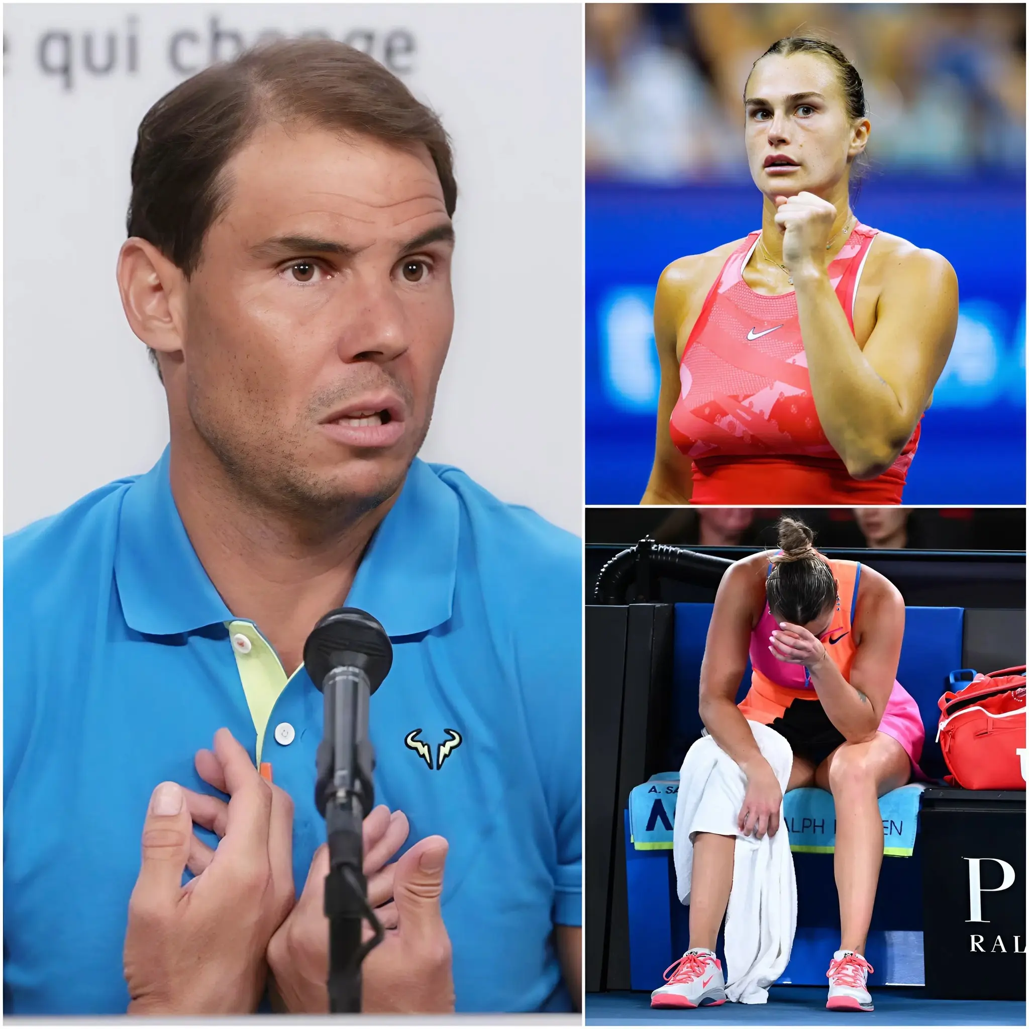 Cover Image for “If you insult her, then you shouldn’t watch tennis anymore.” 🔴 Spanish tennis legend Rafael Nadal has officially broken his silence to defend Aryna Sabalenka. He strongly condemned the toxic attacks, calling them “unacceptable and unfair.” He stated that the insulting comments, the denial of the Belarusian star’s talent, and the mockery she has had to endure have crossed all acceptable lines. Nadal expressed his point of view while warning detractors to be very careful with their words. In a deeply moving moment, Sabalenka couldn’t hold back her tears upon hearing Nadal’s support, and her sincere, heartfelt response filled Nadal with immense pride… 👇