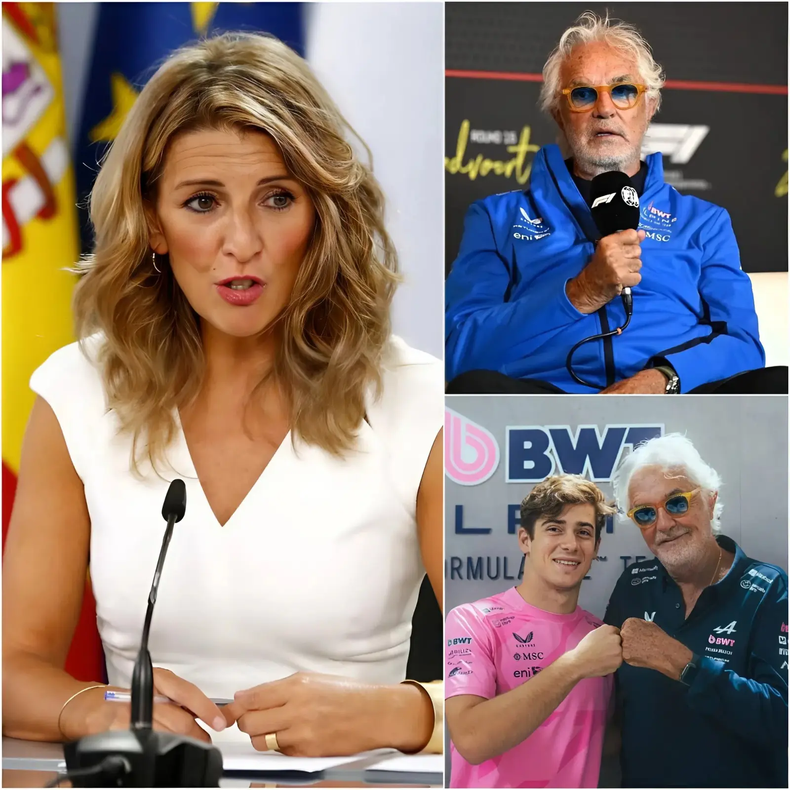 Cover Image for “¡VIENE DE UN PAÍS QUE NI SIQUIERA EXISTE EN EL MAPA!” Yolanda Díaz, una destacada política, declaró que dejar a Franco Colapinto en la alineación titular tras sustituir a Jack Doohan era una vergüenza nacional, lo que provocó la peor temporada de su carrera en el Gran Premio de España. “Pierre Gasly probablemente tendrá que cargar con él durante toda la temporada 2026”. Los mordaces comentarios de Yolanda Díaz provocaron la indignación de la afición. Tan solo cinco minutos después, sin dudarlo, con calma y sencillez, el capitán del equipo, Flavio Briatore, dio una respuesta que conmocionó las redes sociales a nivel mundial y que hizo llorar a Yolanda Díaz.