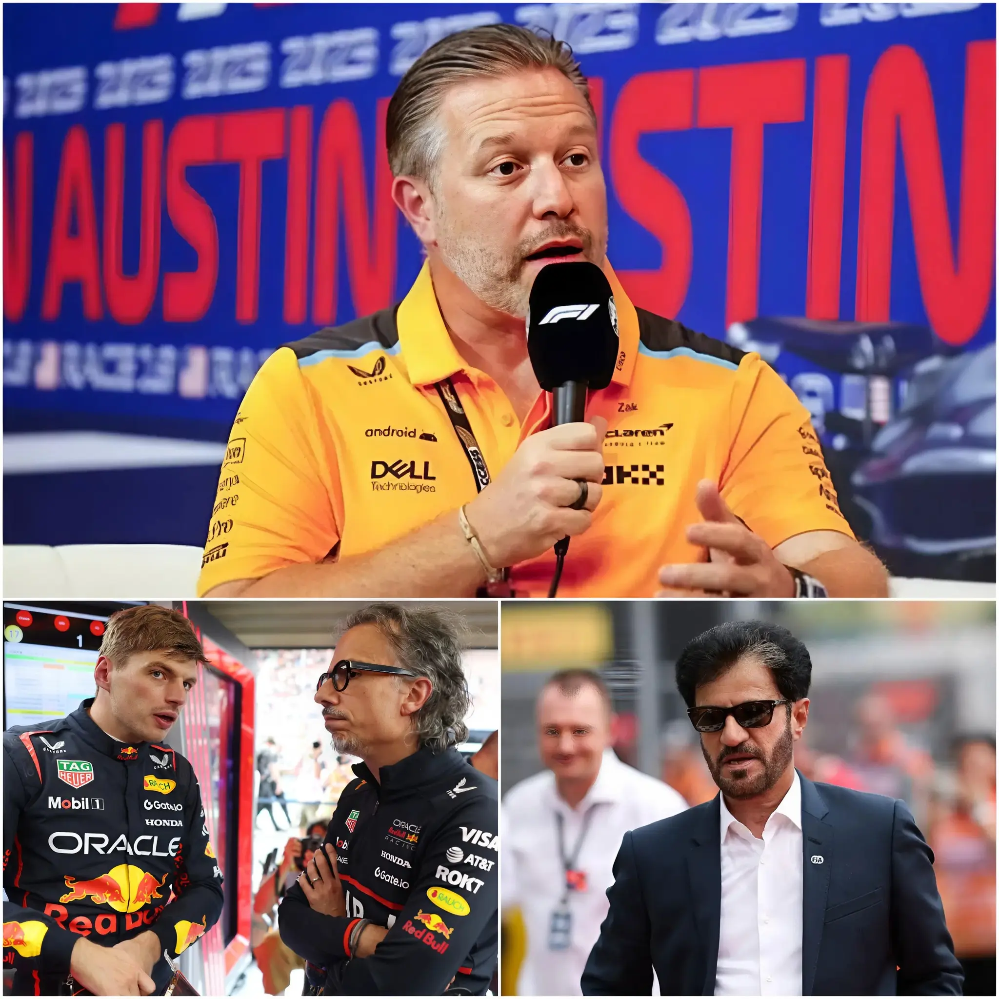 Cover Image for „ER UND SEIN TEAM VERSUCHEN, DIE MEISTERSCHAFT ZU MANIPULIEREN“ – Die F1-Welt wurde von einem großen Medienschock erschüttert, als Zak Brown, CEO von McLaren, Max Verstappen und das Red Bull-Team öffentlich kritisierte und ihnen vorwarf, sie würden versuchen, die Meisterschaft zu dominieren. Unmittelbar darauf reagierte FIA-Präsident Mohammed Ben Sulayem schnell.