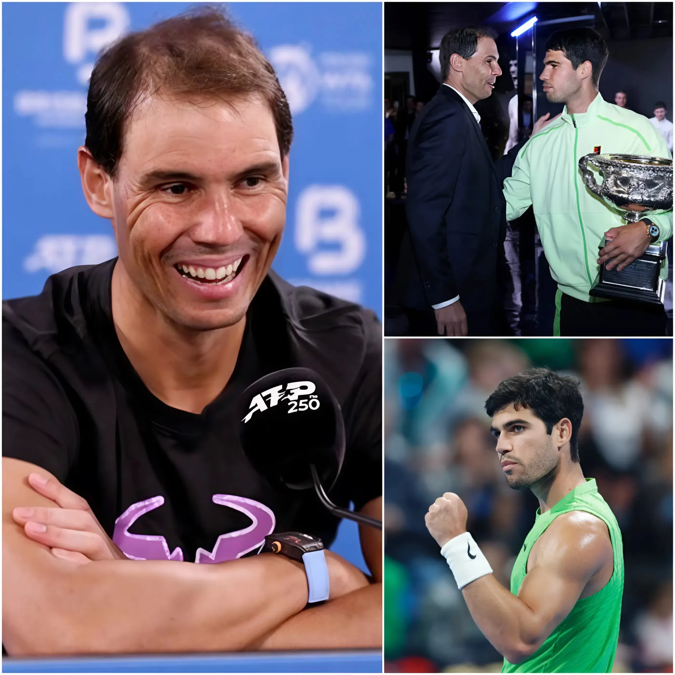 Cover Image for HACE 5 MINUTOS: âEs una buena persona porque se atreviĂł a levantarse para defender la justicia de los demĂĄs, a pesar de sus propios intereses personales.â Rafael Nadal expresĂł pĂșblicamente su apoyo a Carlos Alcaraz tras su victoria en el Qatar Open 2026. Nadal manifestĂł su profundo respeto por los esfuerzos y el espĂritu indomable de Alcaraz, declarando: âCreo que Ă©l llevarĂĄ gloria al tenis español. Es una buena persona y tambiĂ©n un tenista extraordinario. No creo que nadie pueda criticarlo cuando siempre lucha y da lo mejor de sĂ.â Pero eso no fue todo. Rafael Nadal tambiĂ©n le ofreciĂł a Carlos Alcaraz un acuerdo de patrocinio gigantesco, rompiendo las reglas y principios que habĂa mantenido durante muchos años. Cinco minutos despuĂ©s, Carlos Alcaraz dio una respuesta breve de solo 13 palabras que dejĂł a Rafael Nadal atĂłnito y a todo el mundo del tenis profundamente impresionado. đđ