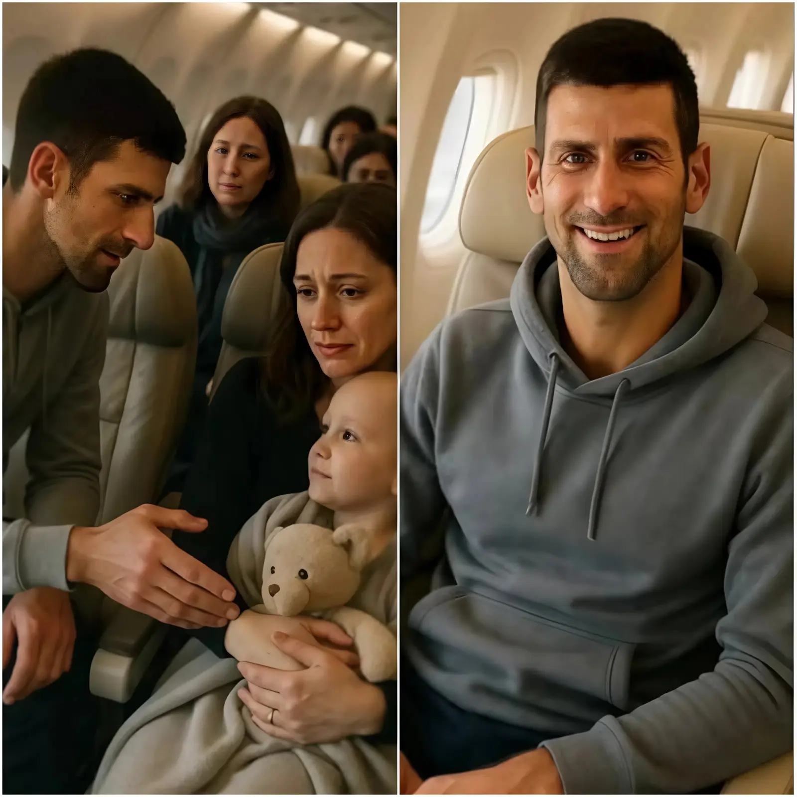 Cover Image for 💖A STORY THAT MOVED THE WORLD: On a flight to the United States to participate in the US Open, Novak Djokovic happened to meet a little girl who was seriously ill and also traveling to America for medical treatment. Upon learning of her family’s dire financial straits, Djokovic immediately gave up his business class seat to offer it to the girl. Then, he made a decision that left the entire crew speechless.