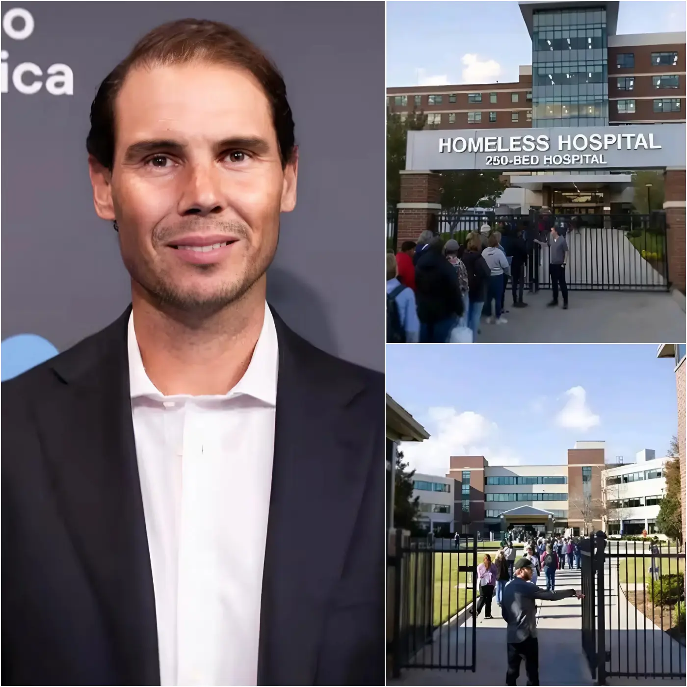 Cover Image for 💐 A las 5 de la mañana, en medio del frío cortante, Rafael Nadal abrió personalmente las puertas del hospital – SIN cámaras, SIN cinta inaugural, SIN aplausos… 250 camas, GRATIS PARA SIEMPRE, reservadas para personas sin hogar y familias en situación vulnerable – algo nunca antes visto en su ciudad natal, Manacor. Aquel lugar que una vez fue olvidado ha sido “revivido” por la leyenda del tenis. “Los trofeos son solo metal… Este es el legado que quiero dejar en la historia”, susurró, dejando a millones sin palabras. Los hashtags estallaron en las redes sociales y las lágrimas corrieron por todas partes.