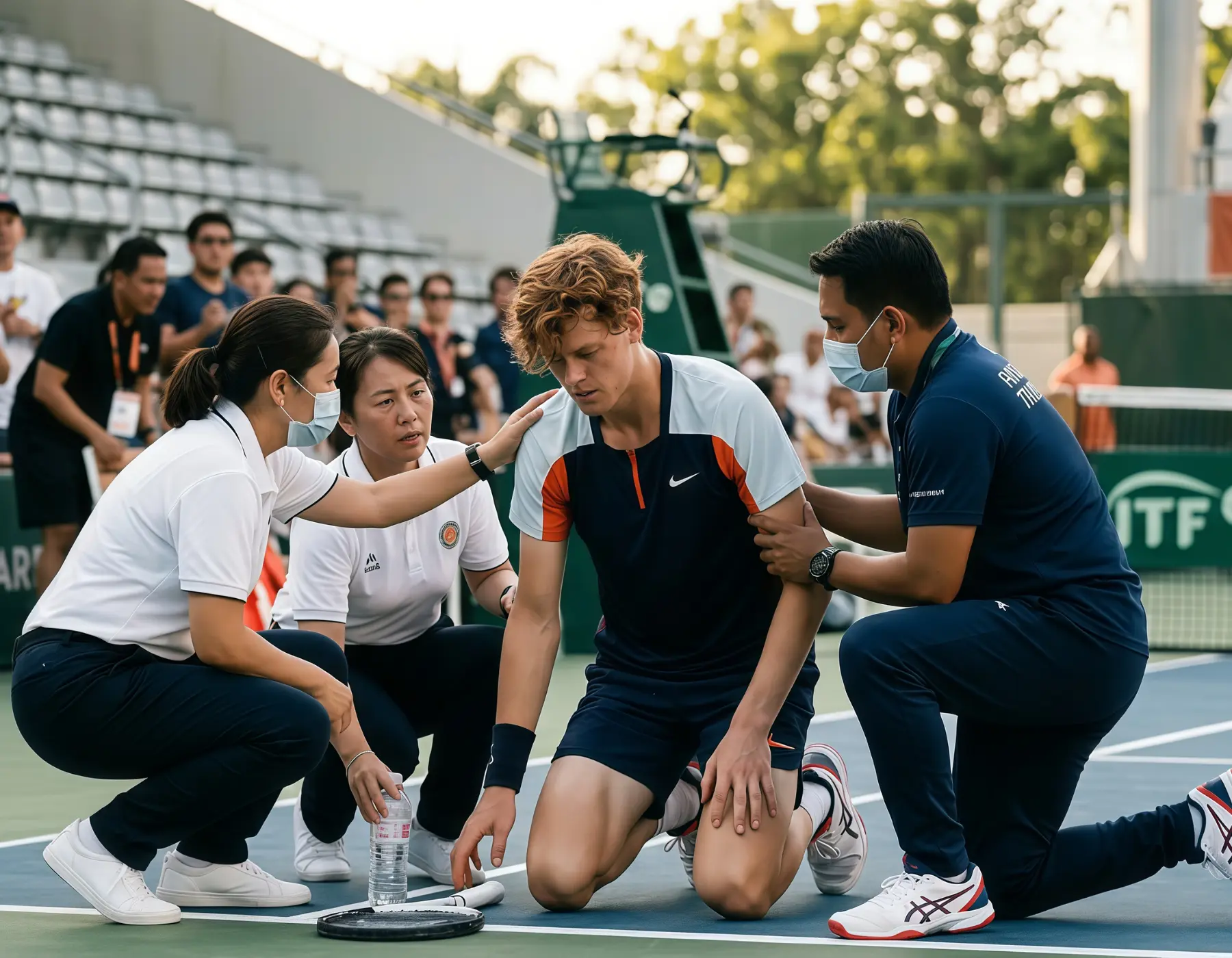 Cover Image for 🚨 15 MINUTES AGO: Panic swept across center court and the stands during a training session when young champion Jannik Sinner was suddenly forced to stop after suffering a severe illness on court. Medical staff and security personnel intervened immediately, while his team and spectators watched in anxious silence. A heartfelt update has now been released regarding his condition and the recovery process he is facing following the sudden episode. Our thoughts are with him and his loved ones during this delicate time.
