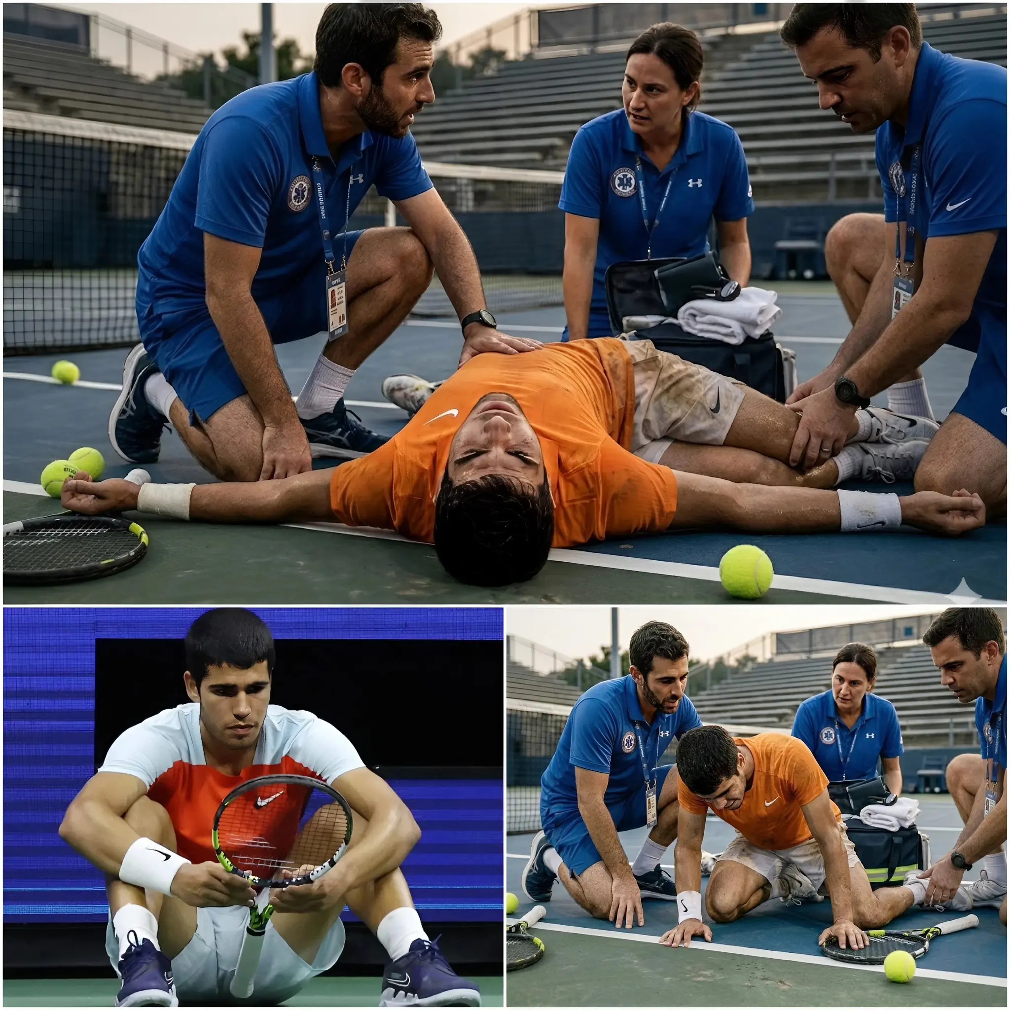 Cover Image for ⚠️ La tensión invadió la pista de entrenamiento cuando Carlos Alcaraz tuvo que detenerse de forma repentina tras sufrir un serio problema médico durante la sesión previa al torneo. El equipo médico acudió de inmediato mientras jugadores, entrenadores y aficionados observaban en silencio y con evidente preocupación. Durante varios minutos la actividad se paralizó por completo en la cancha. Horas después, su equipo publicó un comunicado oficial informando sobre su estado y los próximos pasos en su recuperación. El mundo del tenis envía ahora mensajes de apoyo y fuerza para Alcaraz y su familia en este difícil momento.