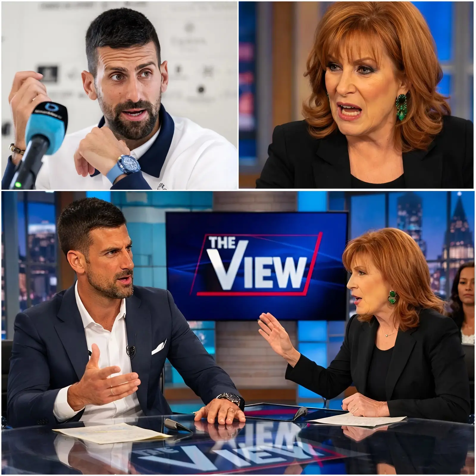 Cover Image for Choc explosif sur le plateau de The View : Joy Behar frappe violemment la table et hurle « COUPEZ SON MICRO IMMÉDIATEMENT ! » Novak Djokovic se lève calmement, retire son micro et le pose sur la table, regardant droit dans les yeux tout le panel : « Vous pouvez couper mon micro… mais vous ne pourrez jamais faire taire ma vérité. »