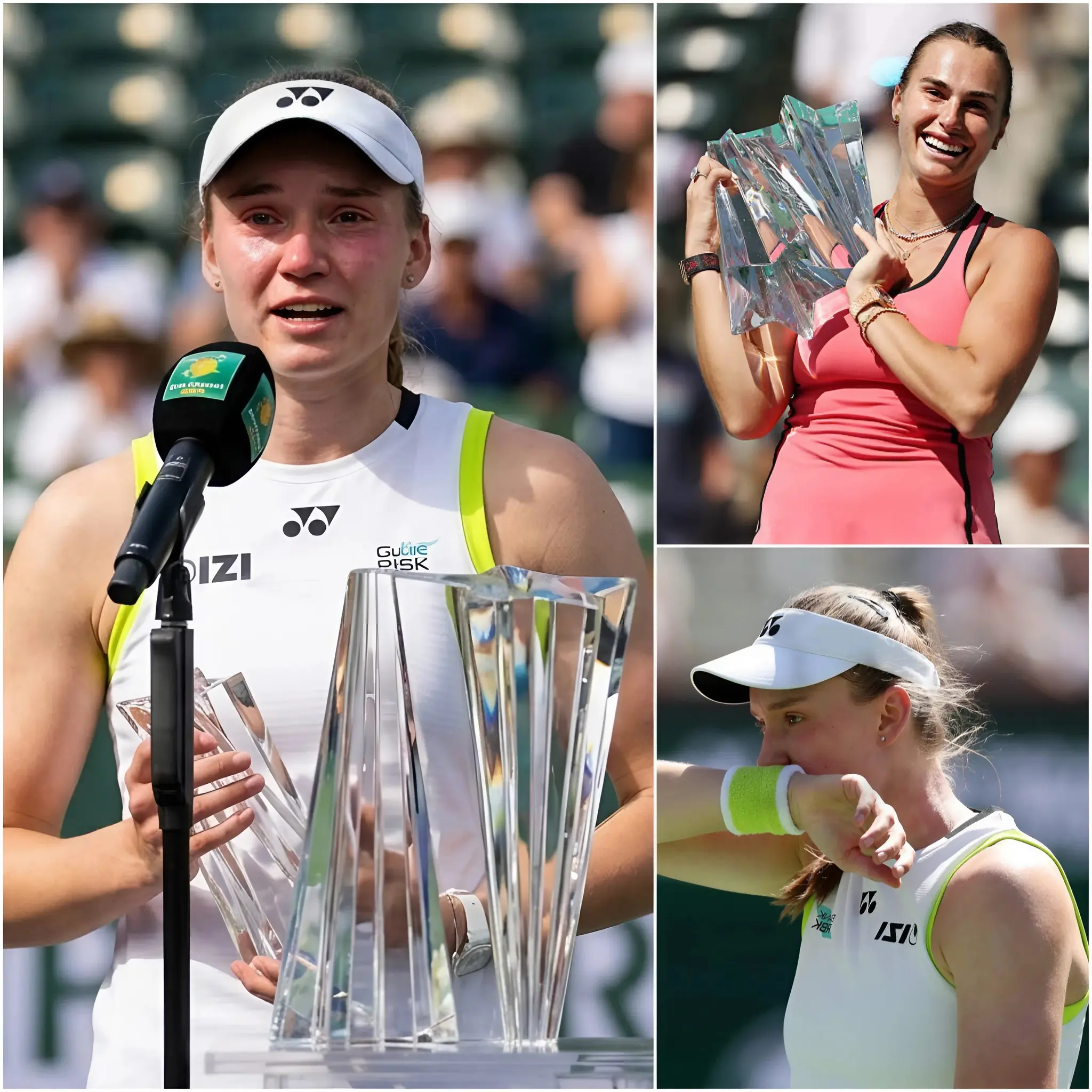 Cover Image for đ HEARTBREAKING AT INDIAN WELLS: âIâm sorry everyone, I tried my bestâ The atmosphere at the Indian Wells final fell silent as Elena Rybakina could not hold back her tears after her defeat to Aryna Sabalenka. With a trembling voice, Rybakina tried to remain calm, but her emotions seemed to overwhelm her.