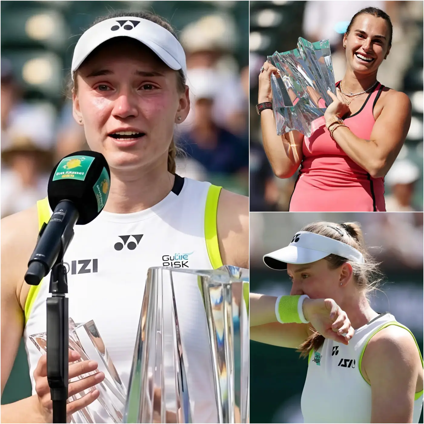 Cover Image for 💔 HEARTBREAKING AT INDIAN WELLS: “I’m sorry everyone, I gave it everything I had” — The atmosphere at the Indian Wells final turned completely quiet as Elena Rybakina couldn’t hold back her tears following her loss to Aryna Sabalenka. With a shaky voice, Rybakina attempted to stay composed, but the emotions simply overpowered her.