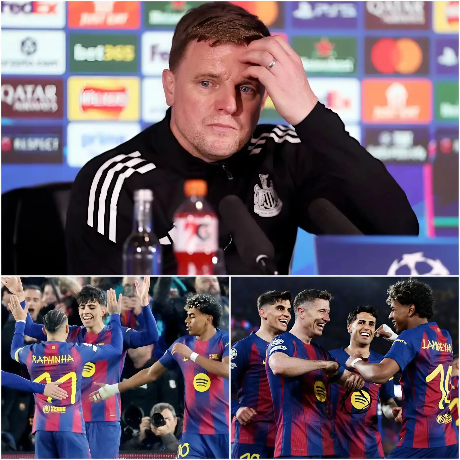 Cover Image for “ES TERRIBLE, ES PROBABLE QUE EN TODA MI VIDA NO VUELVA A VER UN JUGADOR TAN GRANDE COMO ÉL” — Eddie Howe, en medio de una absoluta desesperación, exclamó tras la dolorosa y humillante derrota de Newcastle United por 7-2 ante el Barcelona en la Champions League.