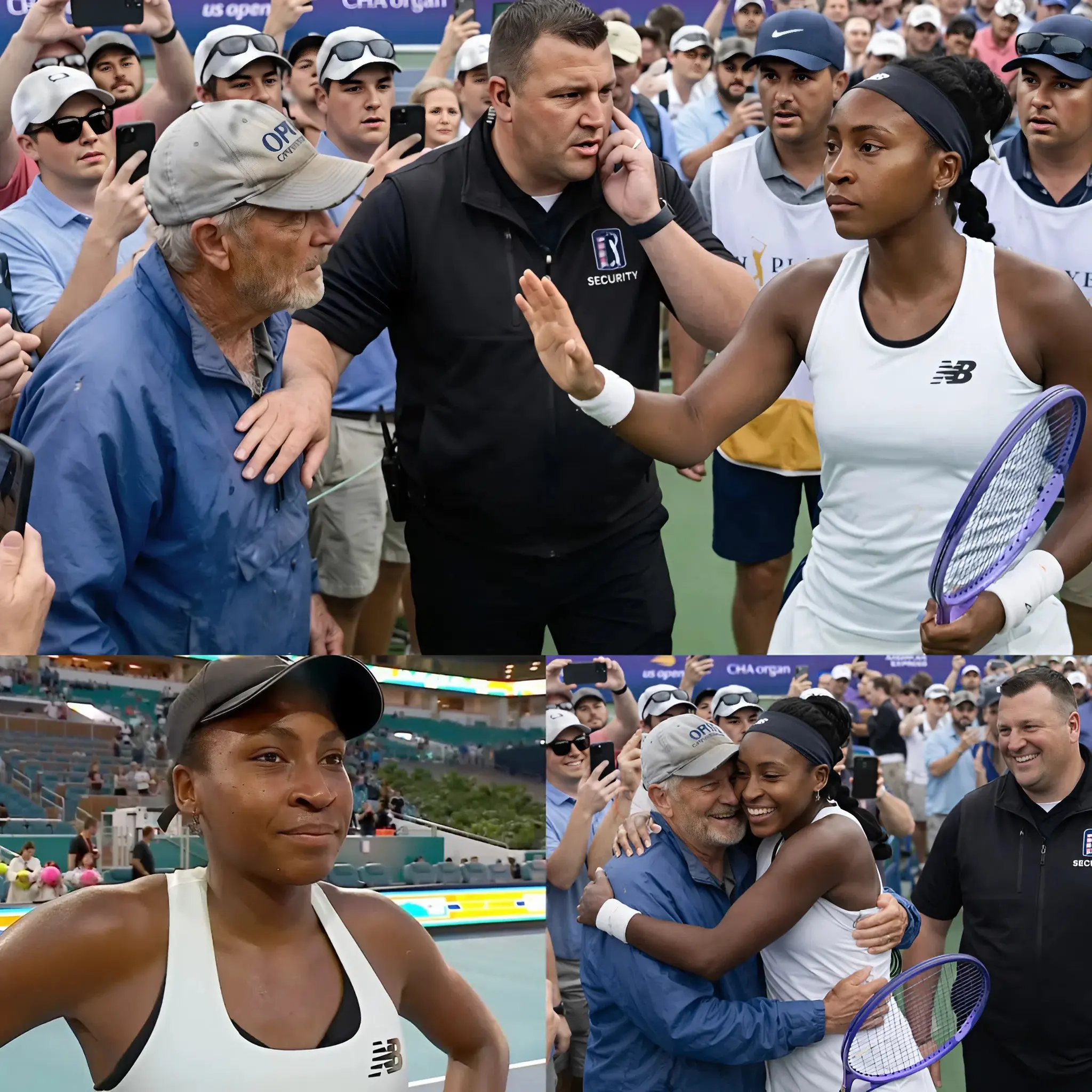 Cover Image for 🚨 Security personnel tried to stop him, but Coco Gauff calmly raised her hand and said, “Let him come closer.”