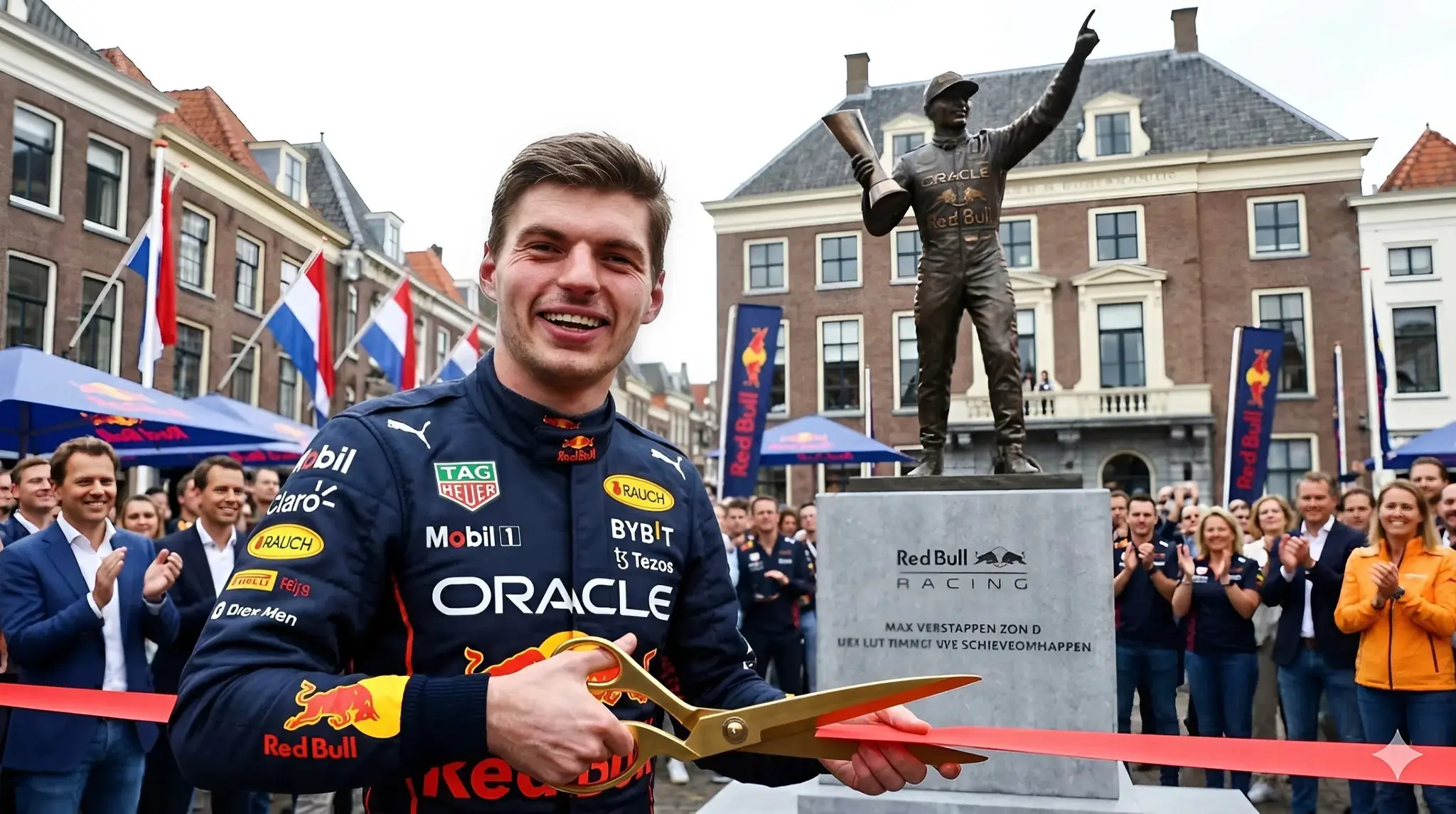 Cover Image for 🚨Een trots en emotioneel moment markeerde de onthulling van een indrukwekkend bronzen standbeeld ter ere van Max Verstappen op een plek die nauw verbonden is met zijn jeugd, als eerbetoon aan een carrière vol dominantie, talent en uitzonderlijke consistentie.