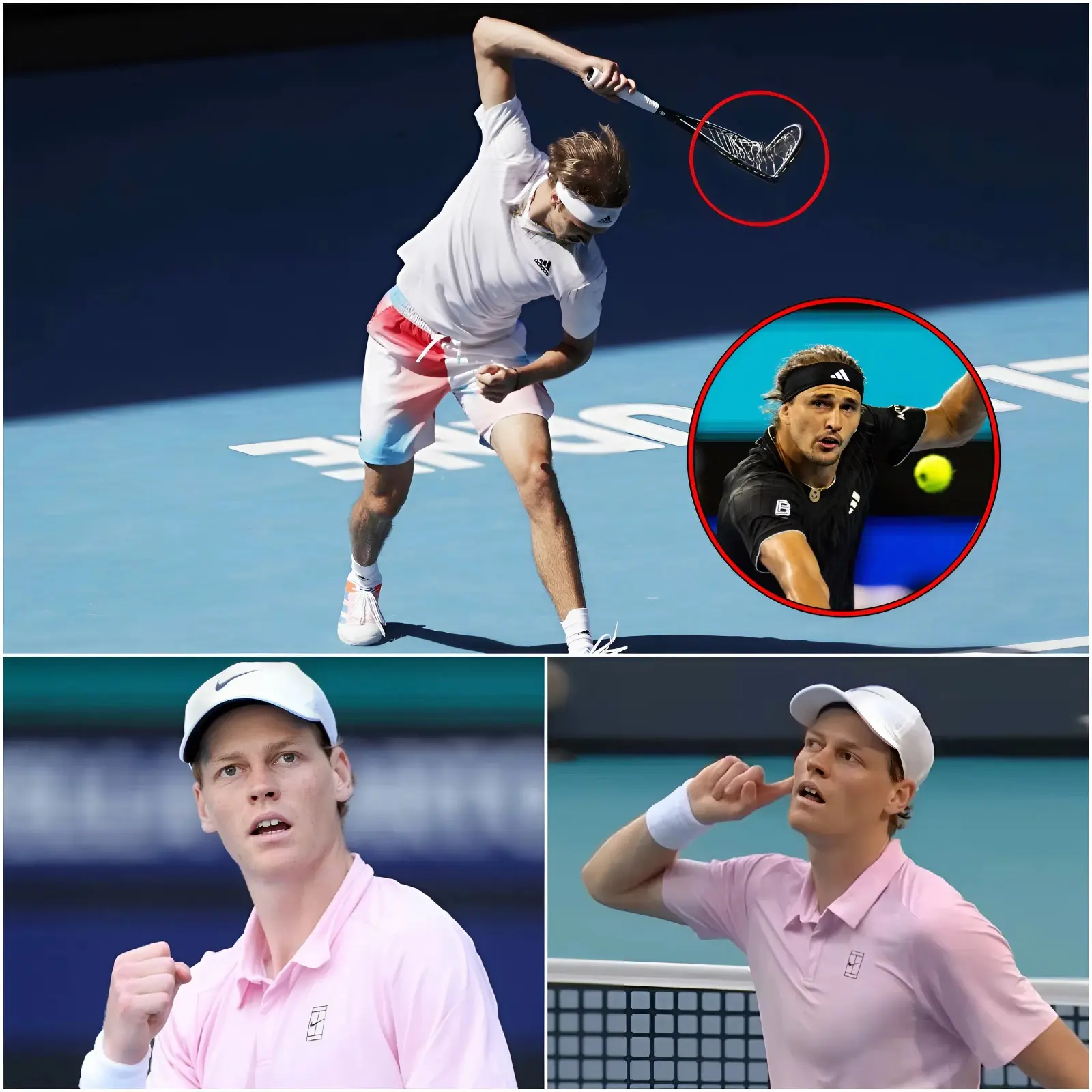 Cover Image for DRAMA EXPLOSIVO EN Indian Wells 🔥 « ¡CONTÉNGANLO DE INMEDIATO! » — El jugador alemán Alexander Zverev perdió completamente el control y destrozó su raqueta durante su partido contra Jannik Sinner. Impactado por esta explosión de furia, Sinner exigió a los oficiales del torneo un control antidopaje inmediato, así como una evaluación de salud mental en el acto.