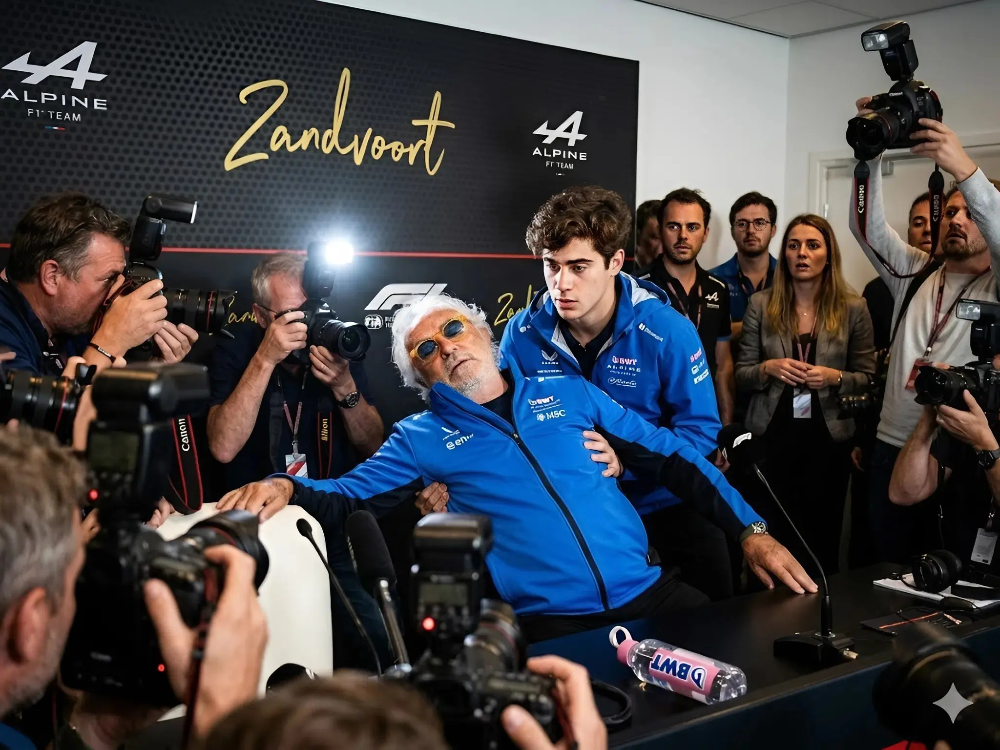 Cover Image for 😱HACE 30 MINUTOS: El pánico se apoderó de la sala de reuniones del equipo Alpine F1 Team cuando Flavio Briatore se desplomó repentinamente durante una larga y agotadora reunión estratégica.