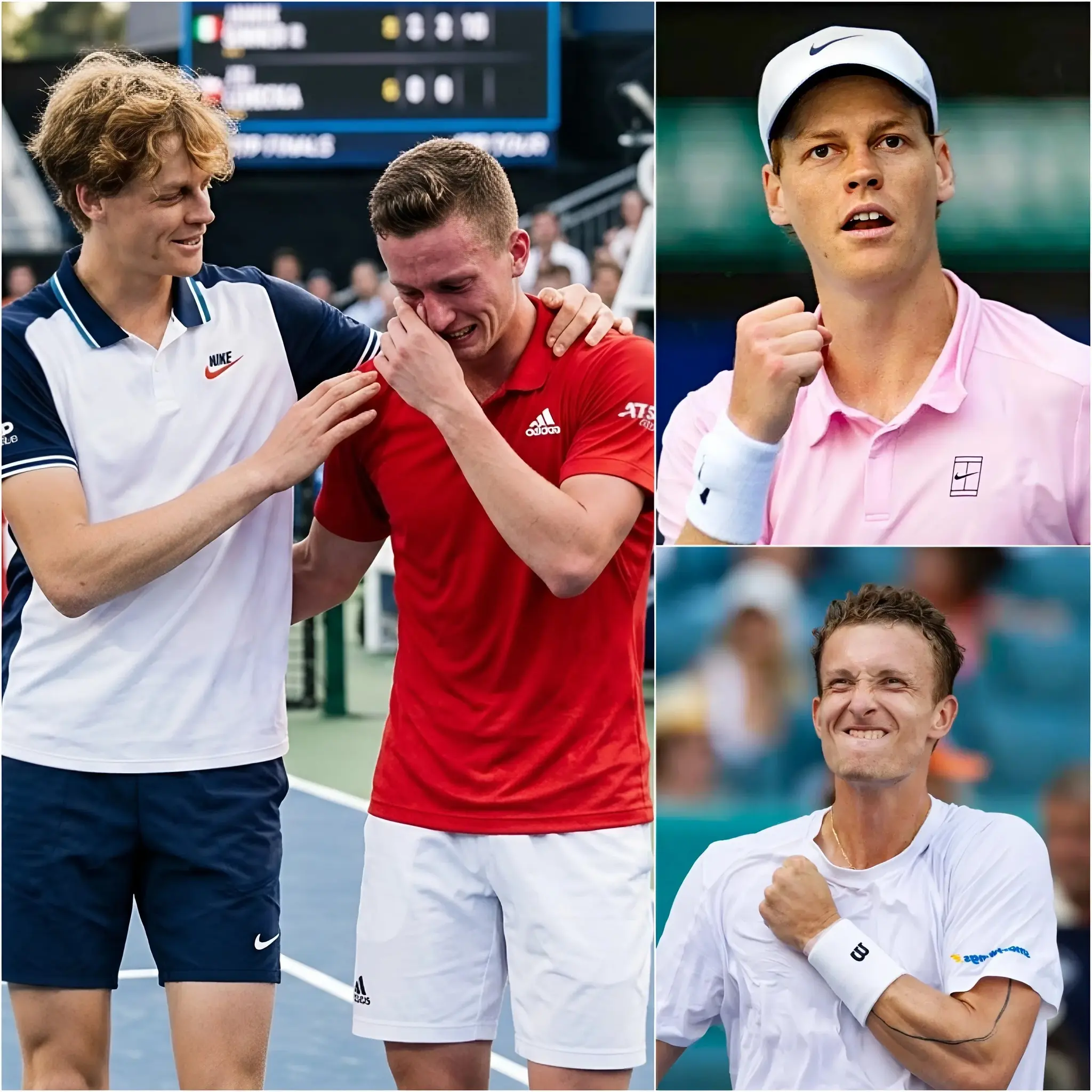 Cover Image for “Lo ammiro, non sono mai stato così soddisfatto come ora” Jannik Sinner ha vinto contro Jiri Lehecka con il punteggio di 6-4, 6-7, 7-6. Lehecka era alla rete, con la testa china, il sudore che gli colava lungo il volto.