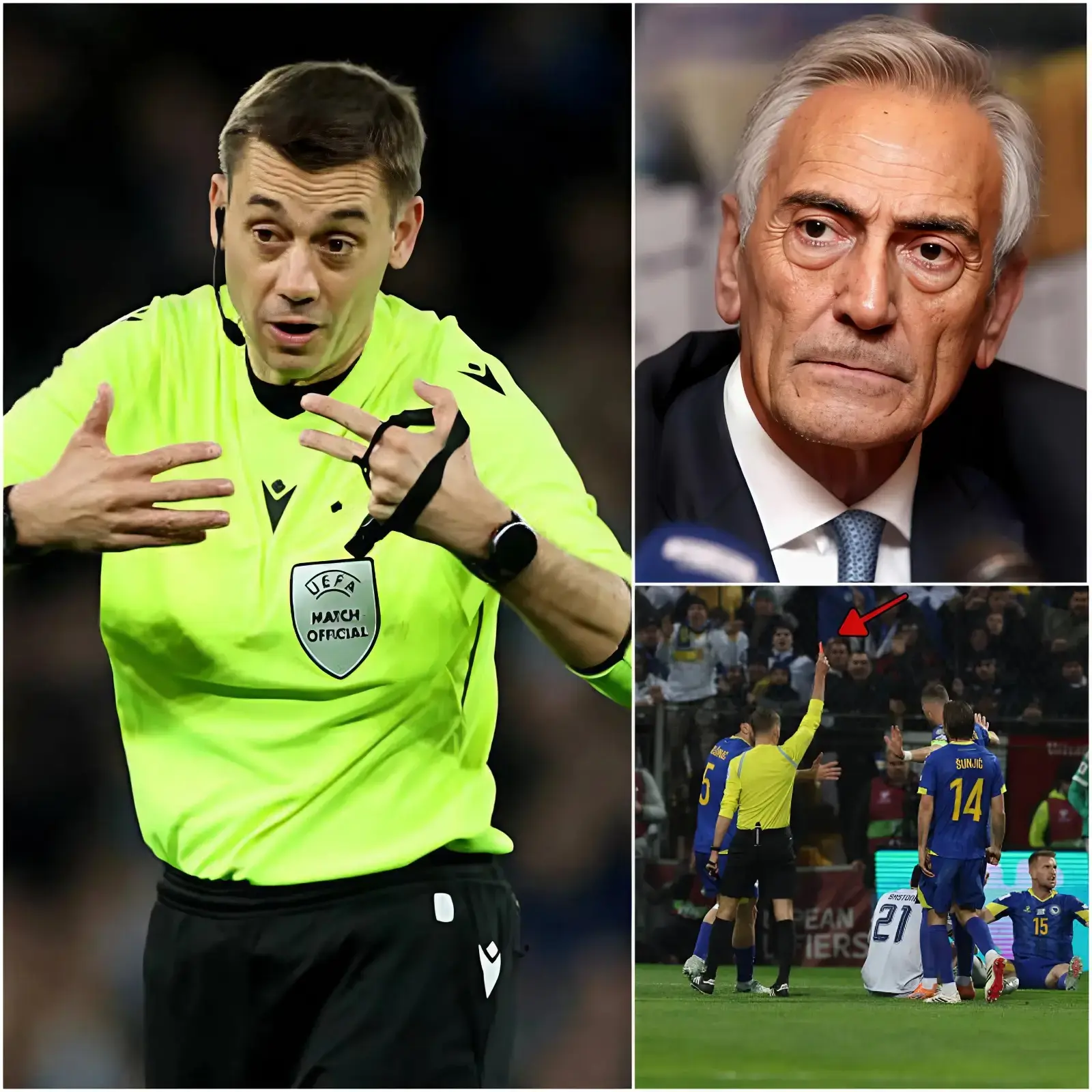 Cover Image for 🚨 COMUNICATO UFFICIALE: L’arbitro francese Clément Turpin è attualmente sotto inchiesta FIFA per presunta combine e alterazione del risultato della partita tra Bosnia ed Erzegovina e Italia, secondo gli ultimi aggiornamenti.