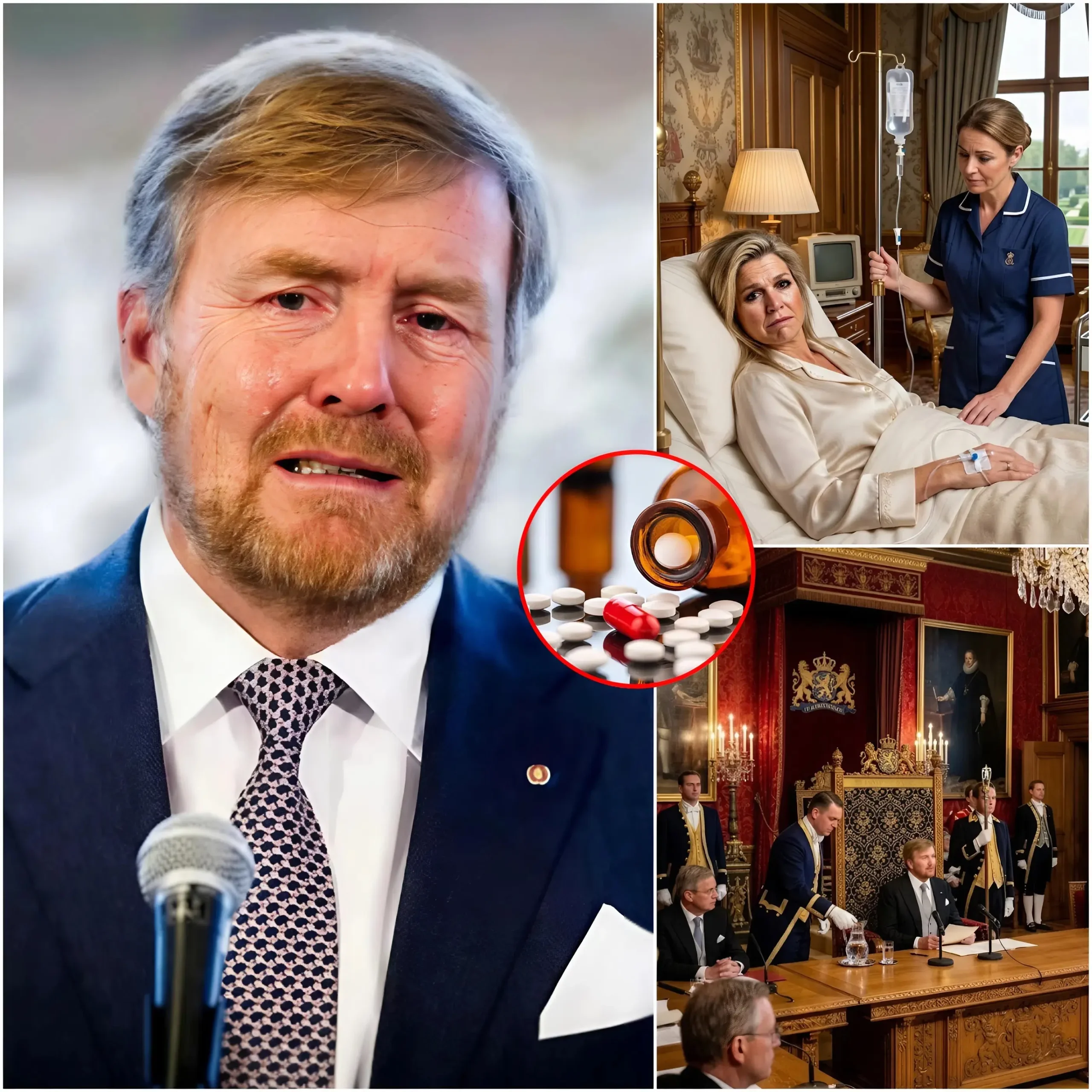 Cover Image for TRAGEDIE IN HET PALEIS: âIk heb gefaald om mijn vrouw te beschermen!â De koning van Nederland barstte in tranen uit tijdens een live-uitzending nadat hij de kritieke toestand van koningin MĂĄxima bekendmaakte. Een spoedvergadering vond plaats en het vermoeden dat een âverraderâ binnen de koninklijke familie haar vergiftigde, kwam aan het licht.