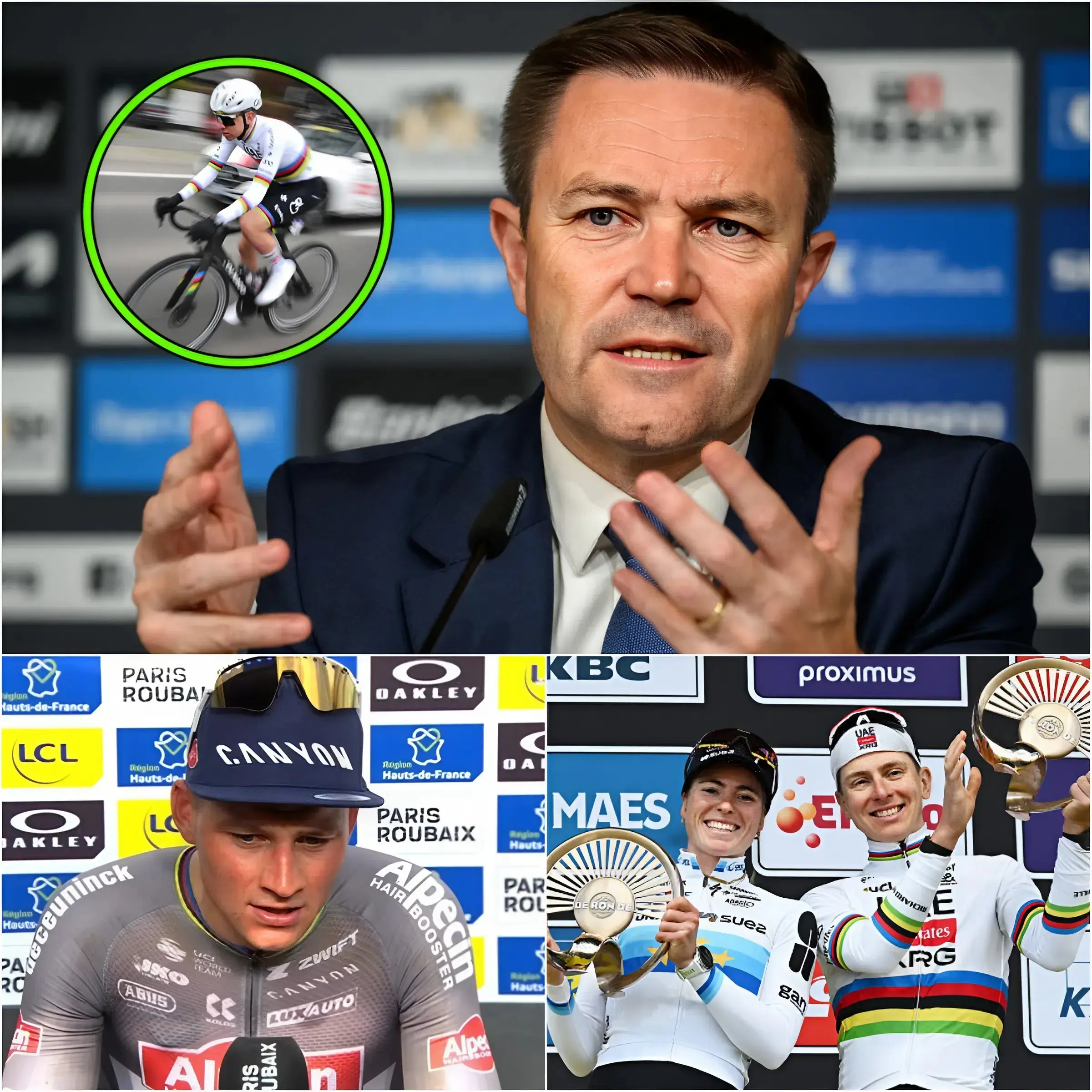 Cover Image for 📣BELANGRIJK NIEUWS VAN DE INTERNATIONALE WIELERUNIE (UCI) Na een dag van onderzoek en analyse van de wedstrijdgegevens heeft de internationale wielbond officieel haar conclusie bekendgemaakt over de beschuldigingen van Mathieu van der Poel aan het adres van Tadej Pogačar tijdens de Ronde van Vlaanderen van 2026.