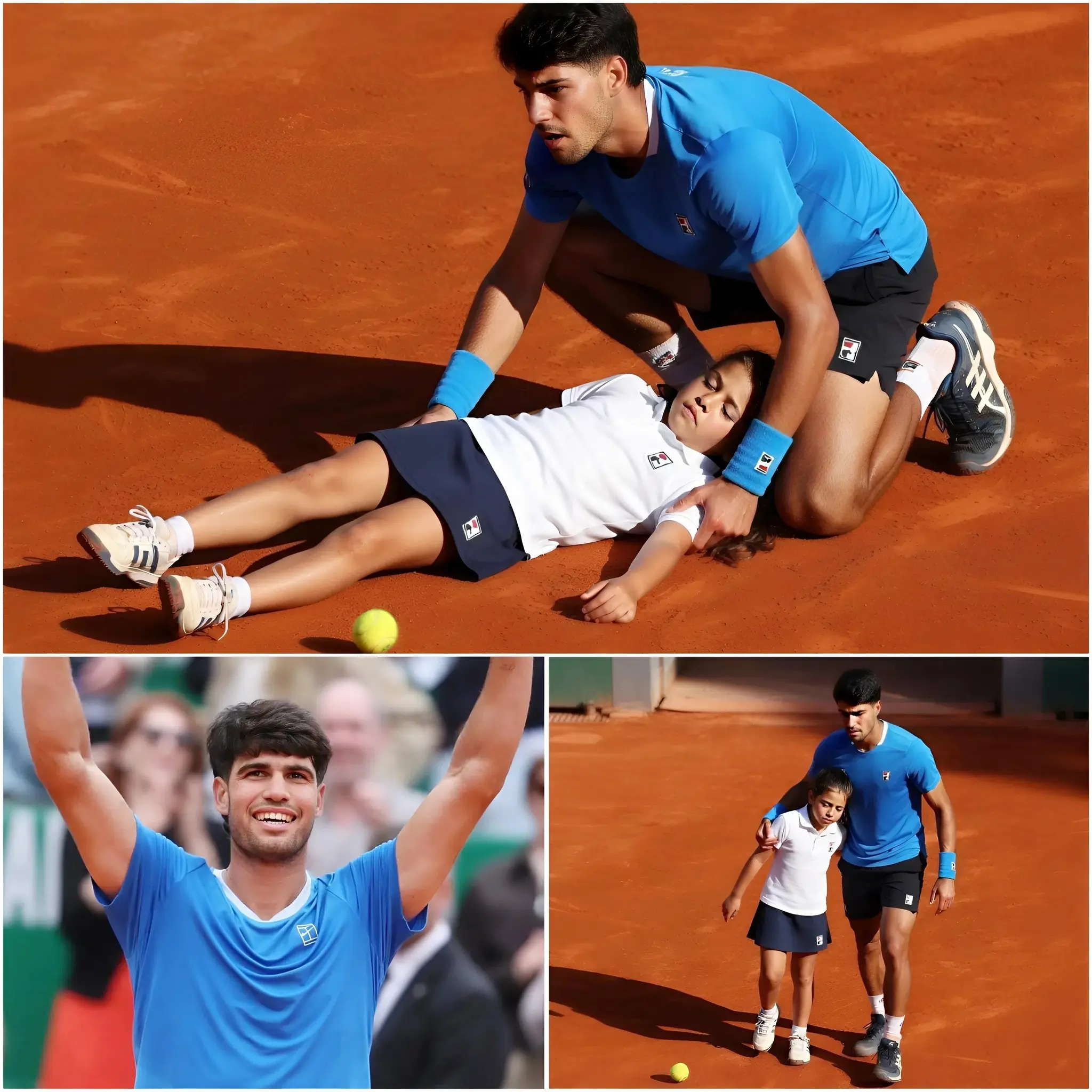 Cover Image for ¡UN MOMENTO QUE OBLIGÓ A TODO EL TORNEO A DETENERSE! El partido de cuartos de final acababa de terminar cuando Carlos Alcaraz sorprendió a todos con un gesto extraordinario, después de que una niña recogepelotas se desmayara repentinamente al borde de la pista.
