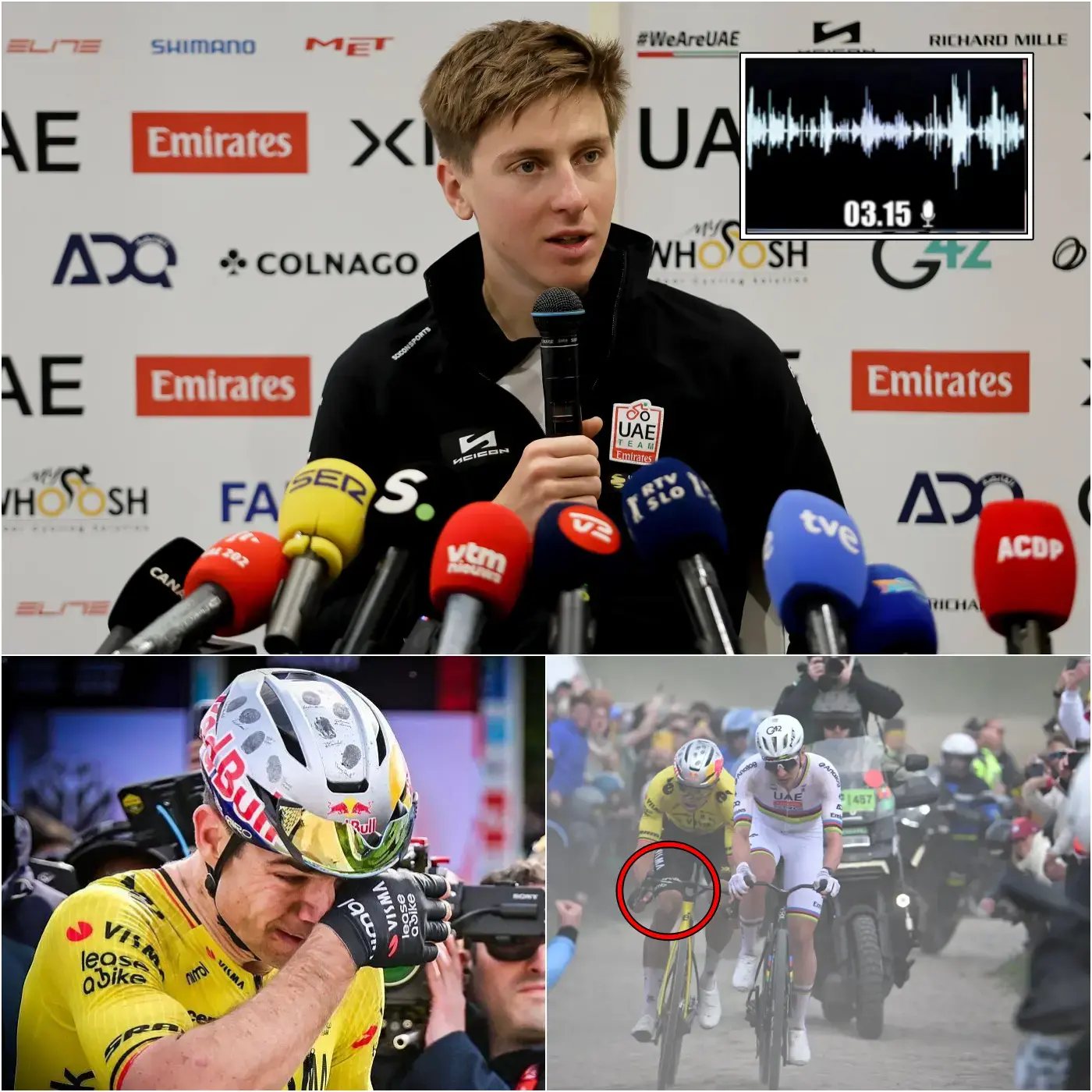 Cover Image for BREAKING NEWS🛑 10 MINUTEN GELEDEN – Tadej Pogačar VERWOEST Wout van Aert NAAR CRAZY INCIDENT bij Paris‑Roubaix 2026. Tadej Pogačar heeft net een korte video van meer dan 3 minuten gedeeld waarin hij de SCHOKKENDE WAARHEID achter de overwinning van Wout van Aert bij de 2026 Elite Race onthult. Wout van Aert is momenteel…