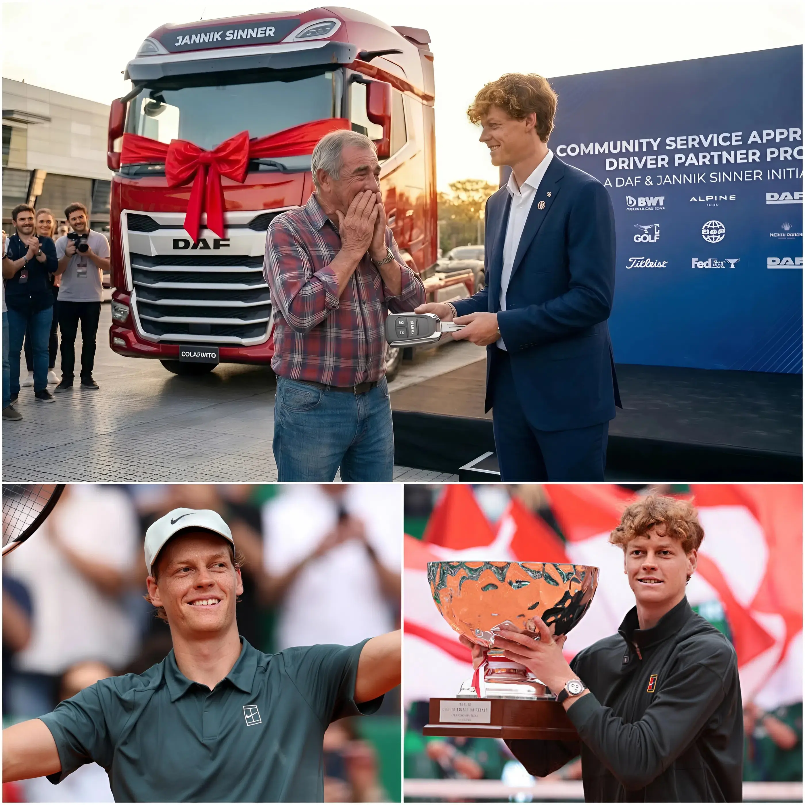 Cover Image for ❤️ A BEAUTIFUL ACT OF KINDNESS: Jannik Sinner — the champion of the Monte-Carlo Masters 2026, known not only for his talent on the court but also for his humility and generosity — has deeply moved many people after deciding to gift a brand-new truck to a driver facing extremely difficult circumstances.