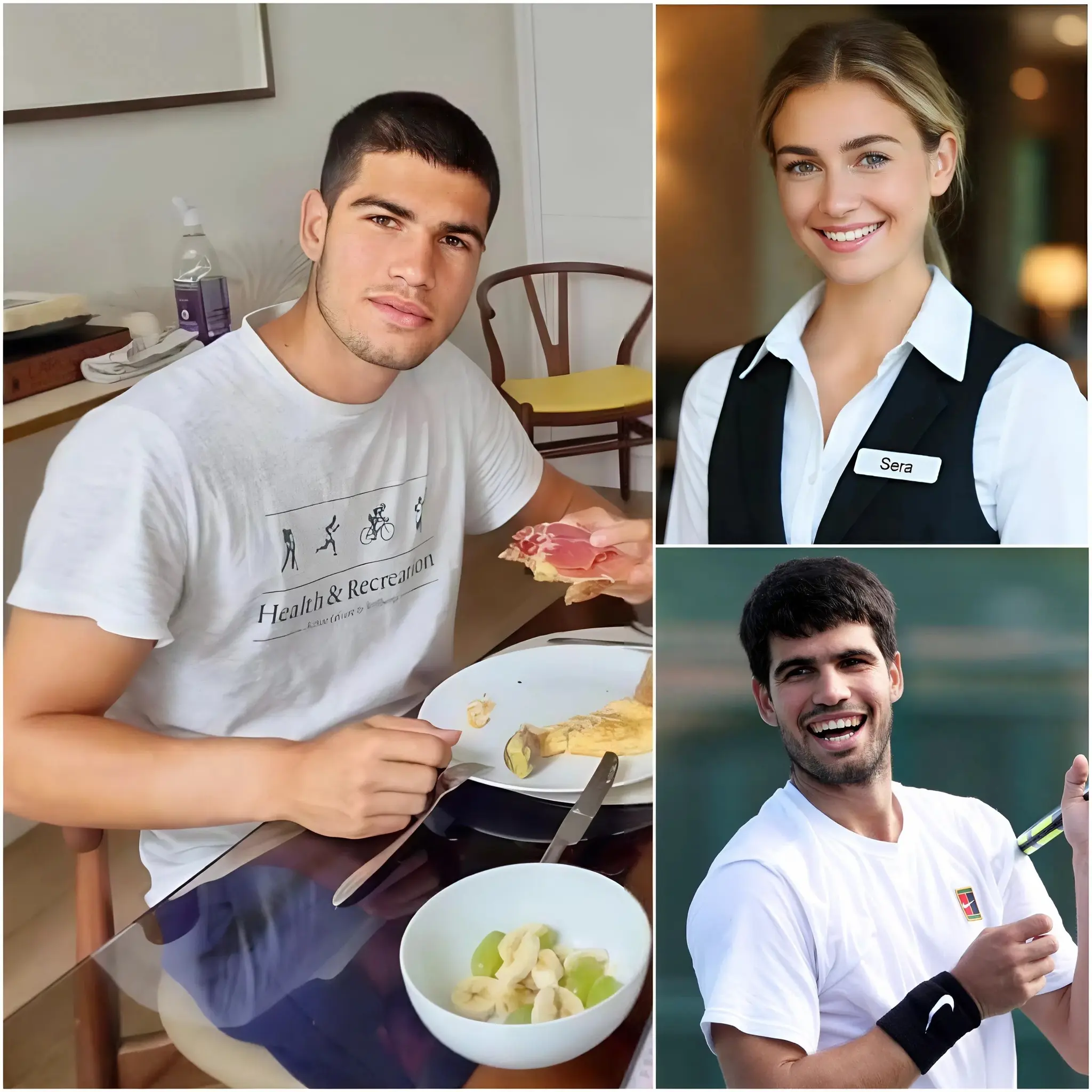 Cover Image for ✨ EMOCIONANTE — Sera, una camarera de 22 años, no tenía idea de que el joven tranquilo al que atendía era en realidad Carlos Alcaraz, una de las mayores estrellas del tenis mundial. Él se sentó con humildad, sin llamar la atención, simplemente disfrutando de una comida sencilla, lejos de los reflectores.