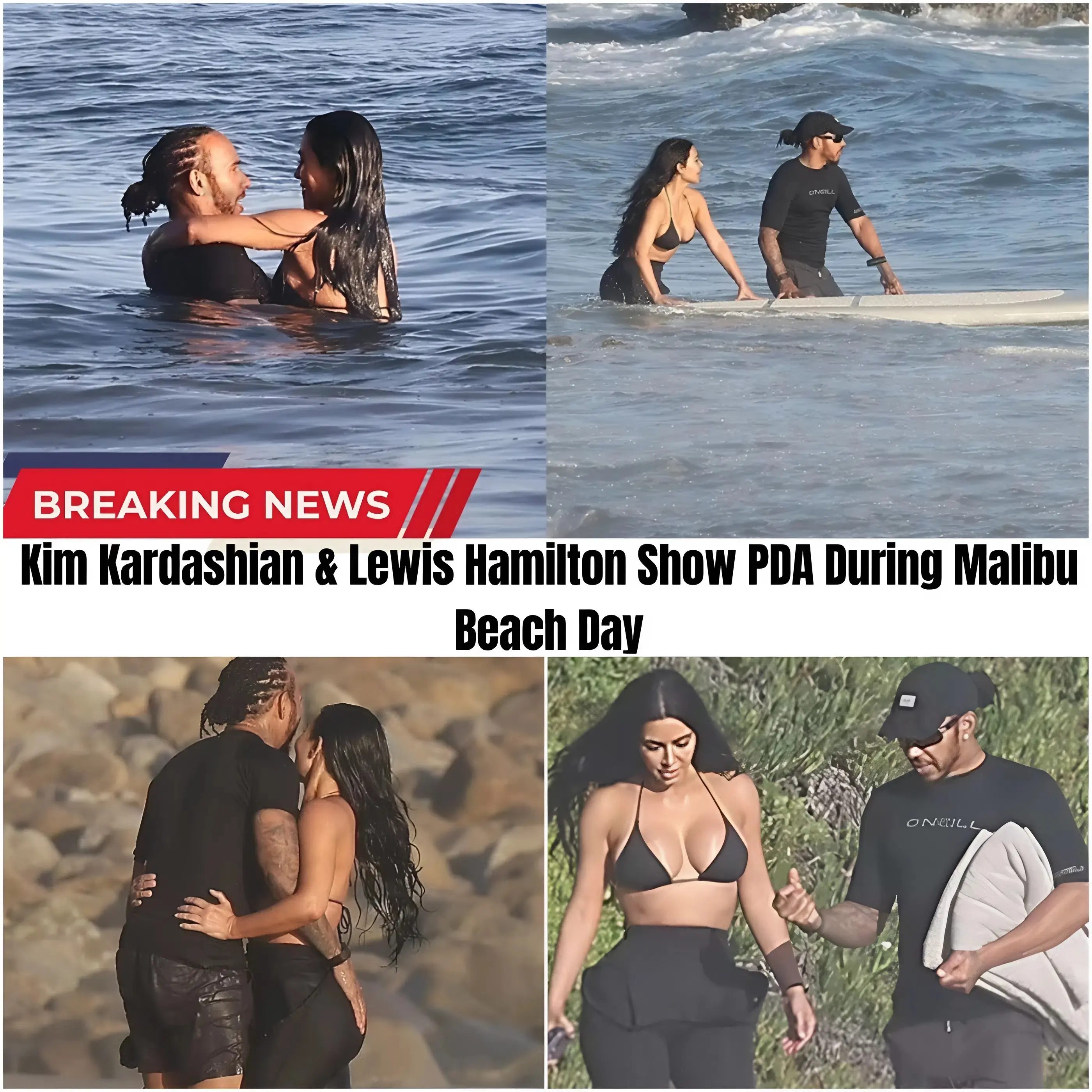 Cover Image for 🏎️ KIM K & LEWIS HAMILTON FINALLY EXPOSED! The “world’s most unexpected” power couple just made a huge splash in Malibu! Kim flew 11,000 miles just for 24 hours of this… but what happened on that surfboard has everyone talking!