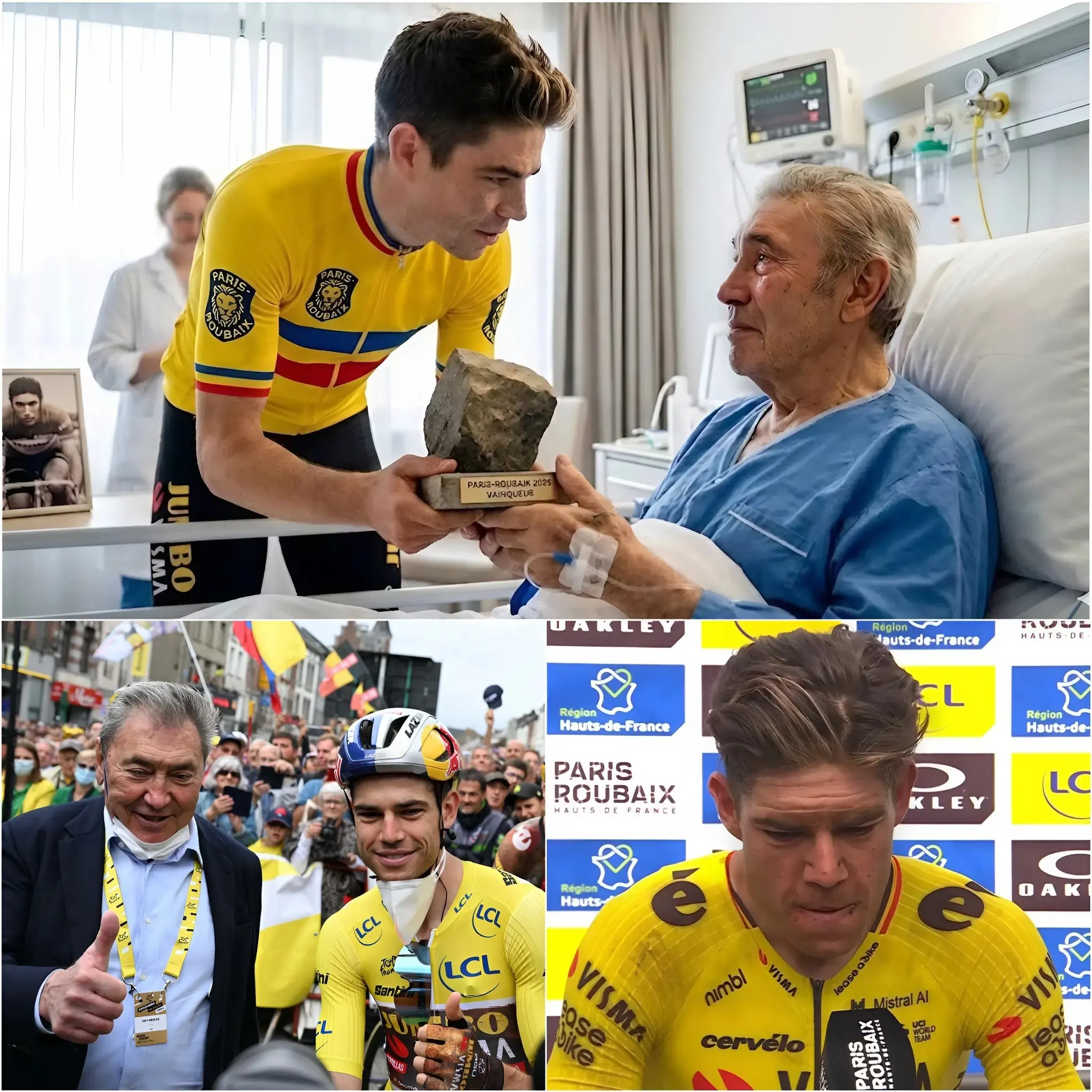 Cover Image for 🚨 BREAKING NEWS: Direct na de Luik-Bastogne-Luik 2026 ontving Wout van Aert midden in de nacht een dringend telefoontje en liet alles vallen om Eddy Merckx in het ziekenhuis te bezoeken. Toen hij de legendarische wielrenner uitgeput in zijn ziekenhuisbed zag liggen, kon Wout zijn tranen niet bedwingen.