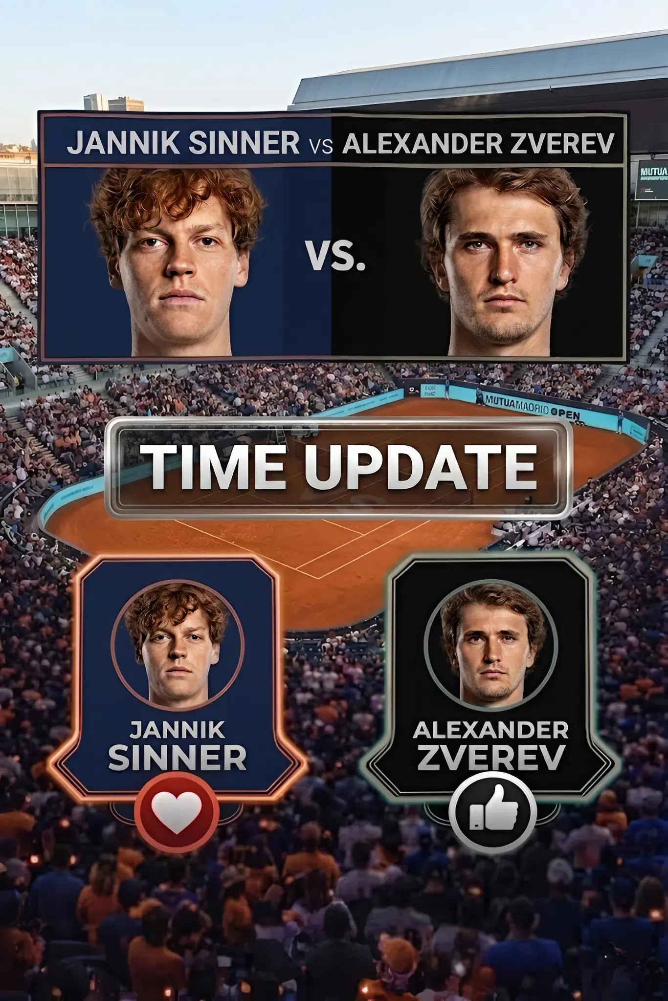 Cover Image for 🚨 ORARIO MODIFICATO: Jannik Sinner vs Alexander Zverev riprogrammato — Info importanti qui sotto 👇