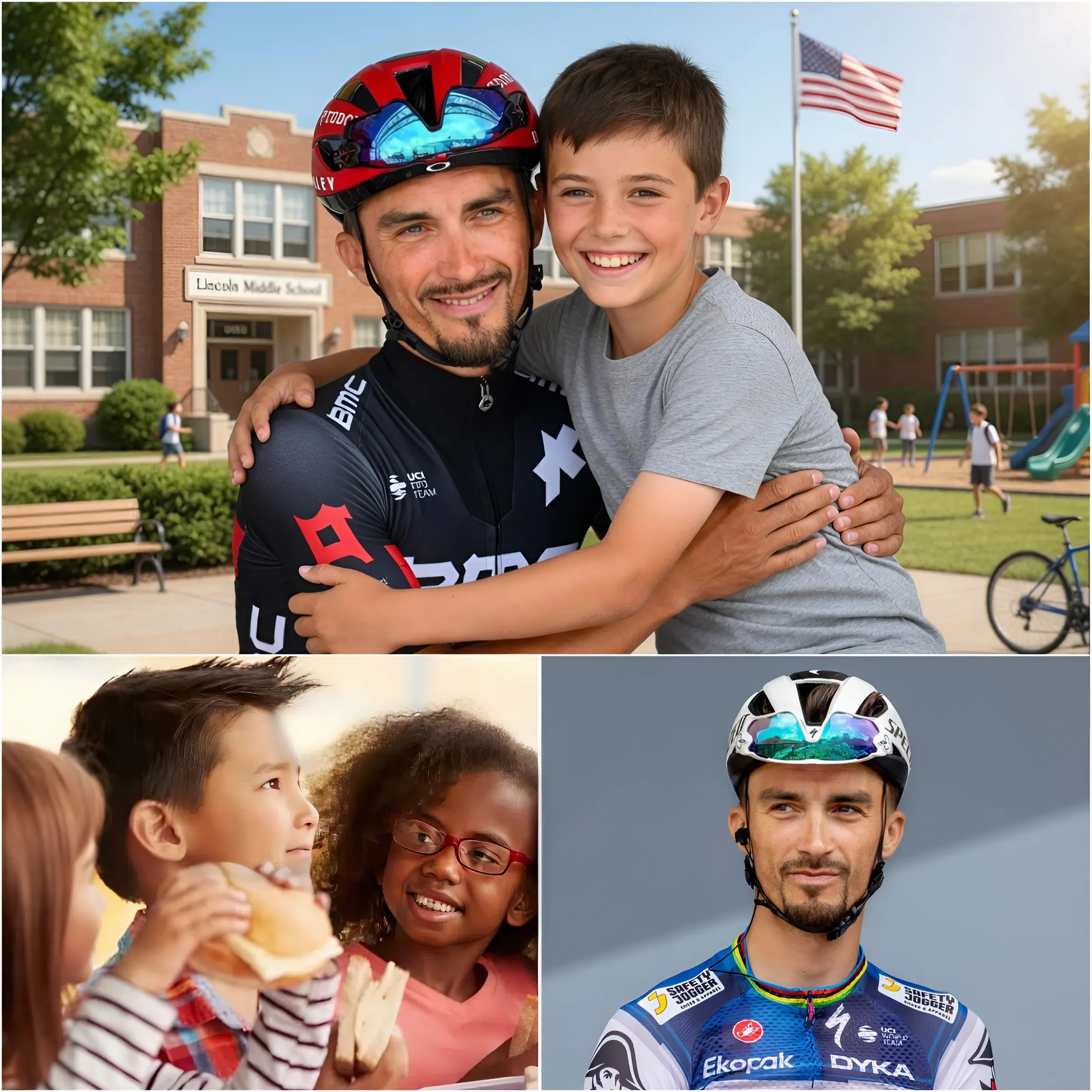 Cover Image for Julian Alaphilippe vient de bouleverser tout le monde du sport avec un geste de générosité absolument incroyable — un acte si puissant qu’il redéfinit complètement la signification du mot « victoire ». Par une décision extraordinaire, il aurait personnellement effacé toutes les dettes de cantine scolaire pour des élèves de 1 303 établissements éducatifs.
