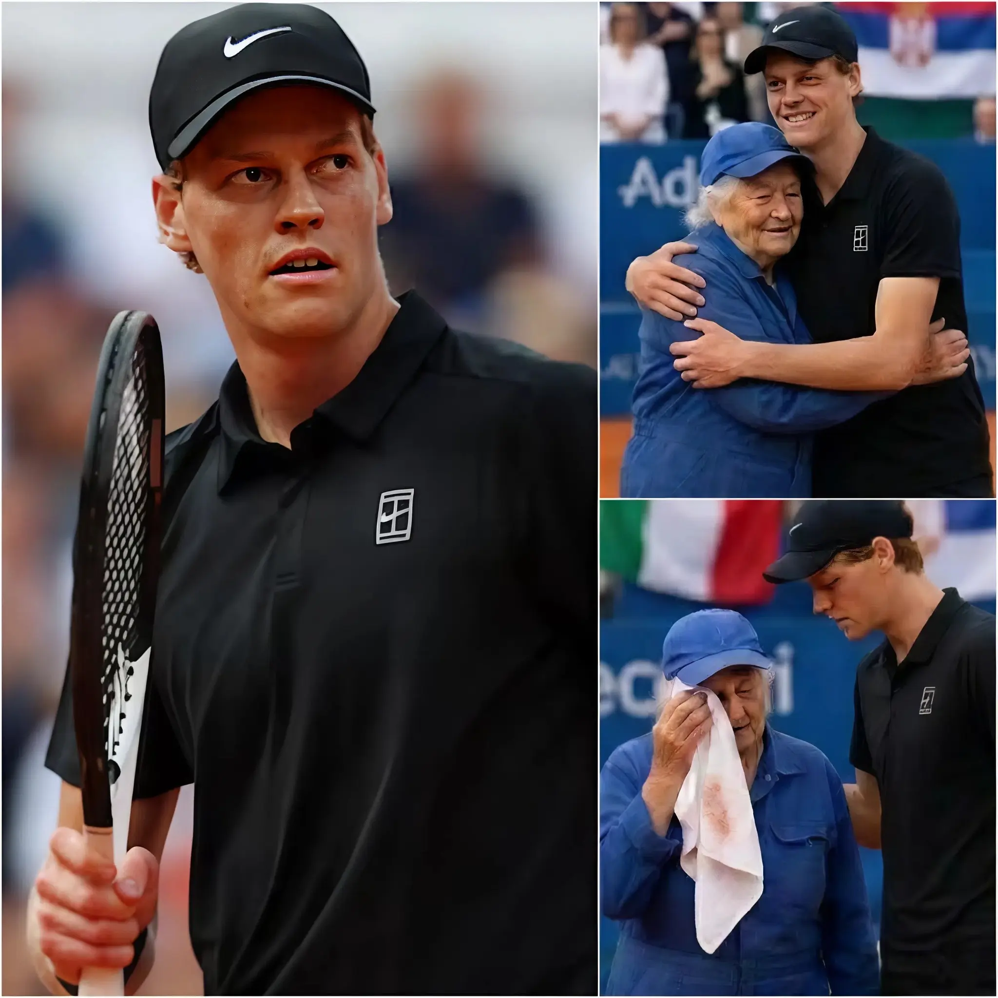 Cover Image for 🚨 Durante gli Internazionali d’Italia, Jannik Sinner ha regalato un momento che ha toccato il cuore di milioni di persone. Dopo la vittoria per 2-0 su Andrea Pellegrino, invece della solita celebrazione, si è avvicinato silenziosamente a un’anziana addetta alle pulizie