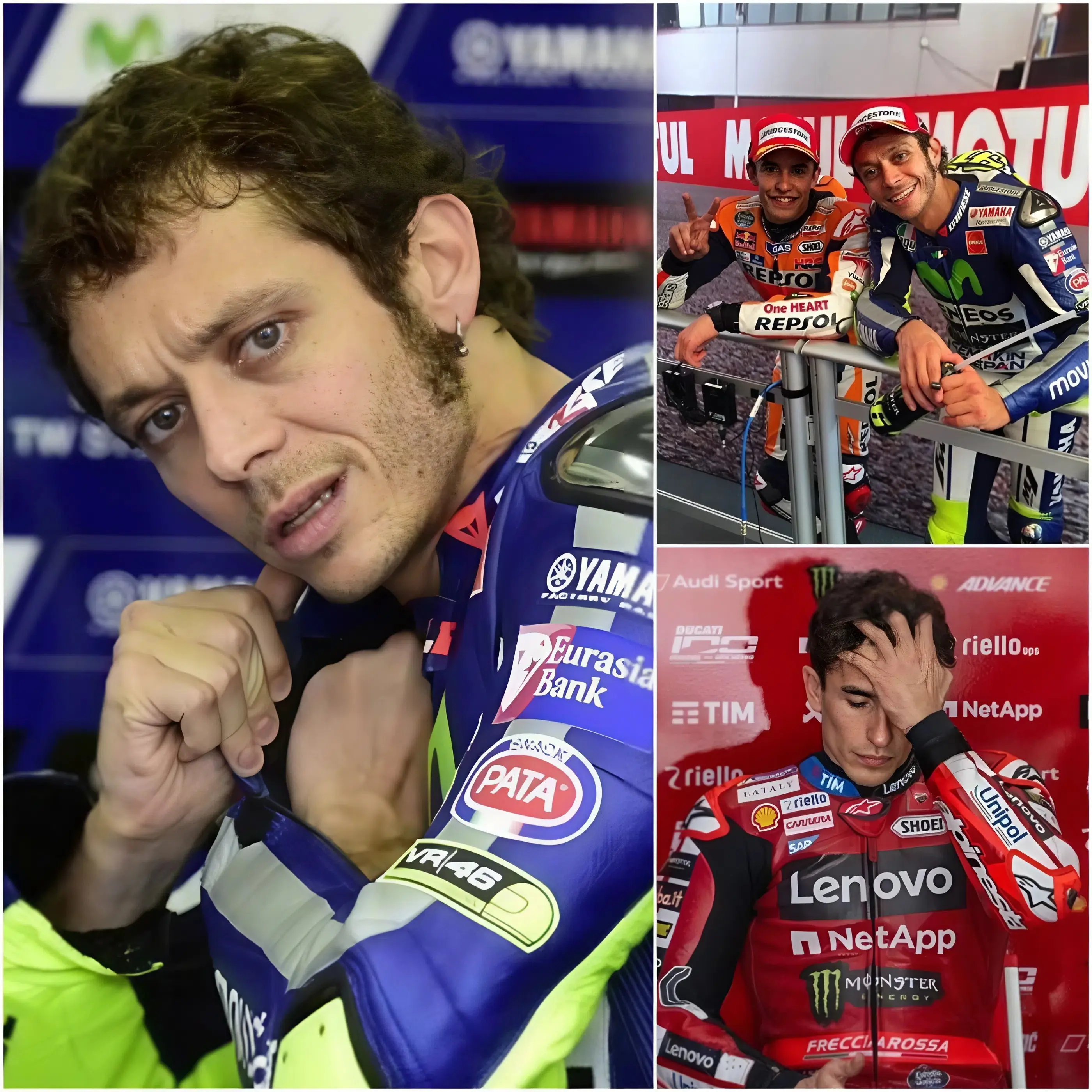 Cover Image for “STA PAGANDO PER QUELLO CHE HA FATTO… E NON LO DIMENTICHERÒ MAI!” — Valentino Rossi ha ribadito ancora una volta la sua faida con Marc Márquez con una dichiarazione amara che ha scatenato un acceso dibattito nella comunità della MotoGP, con molti convinti che la rivalità tra queste due leggende non sia mai veramente finita. 👇