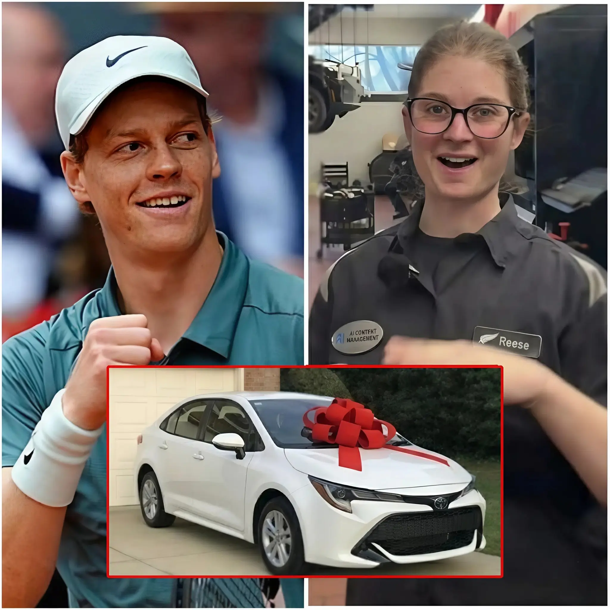 Cover Image for La povera addetta alle pulizie dello stadio aiuta Jannik Sinner a riparare una gomma a terra e il giorno dopo, una Toyota Corolla compare davanti a casa sua! 🚗