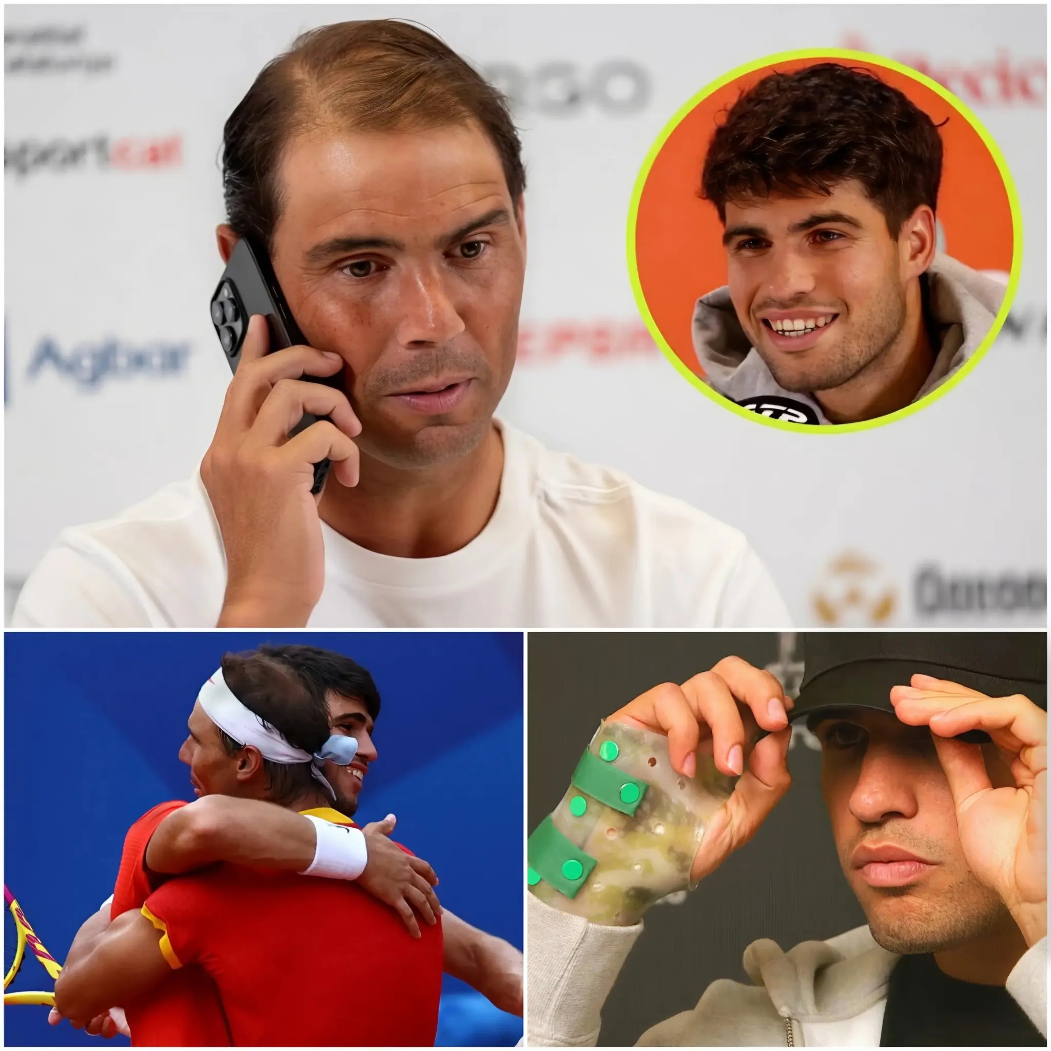 Cover Image for REVEALED! Rafael Nadal personally called Carlos Alcaraz right after the news of his wrist injury broke. The connection between Rafael Nadal and Carlos Alcaraz is a rare and special bond — a mix of idol and successor, close teammates, and deep mutual respect between two generations.
