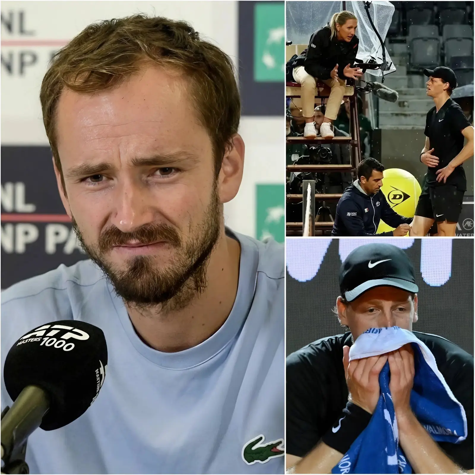 Cover Image for 🚨 “HE’S A SHAME! HE’S FAKING CRAMPS TO STEAL THE GAME!” Medvedev exploded in anger and accused Sinner of deliberately exploiting medical timeout rules after the world No. 1 was given a long break for alleged cramps