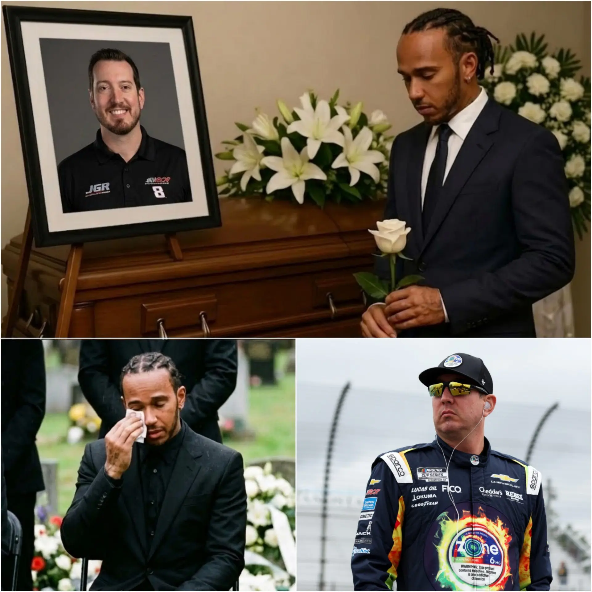 Cover Image for UNA NAZIONE IN LACRIME: La star della F1 Lewis Hamilton partecipa in silenzio alla cerimonia commemorativa per Kyle Busch — due volte campione della Cup Series e uno dei piloti più celebri della NASCAR — venuto a mancare all’età di 41 anni..