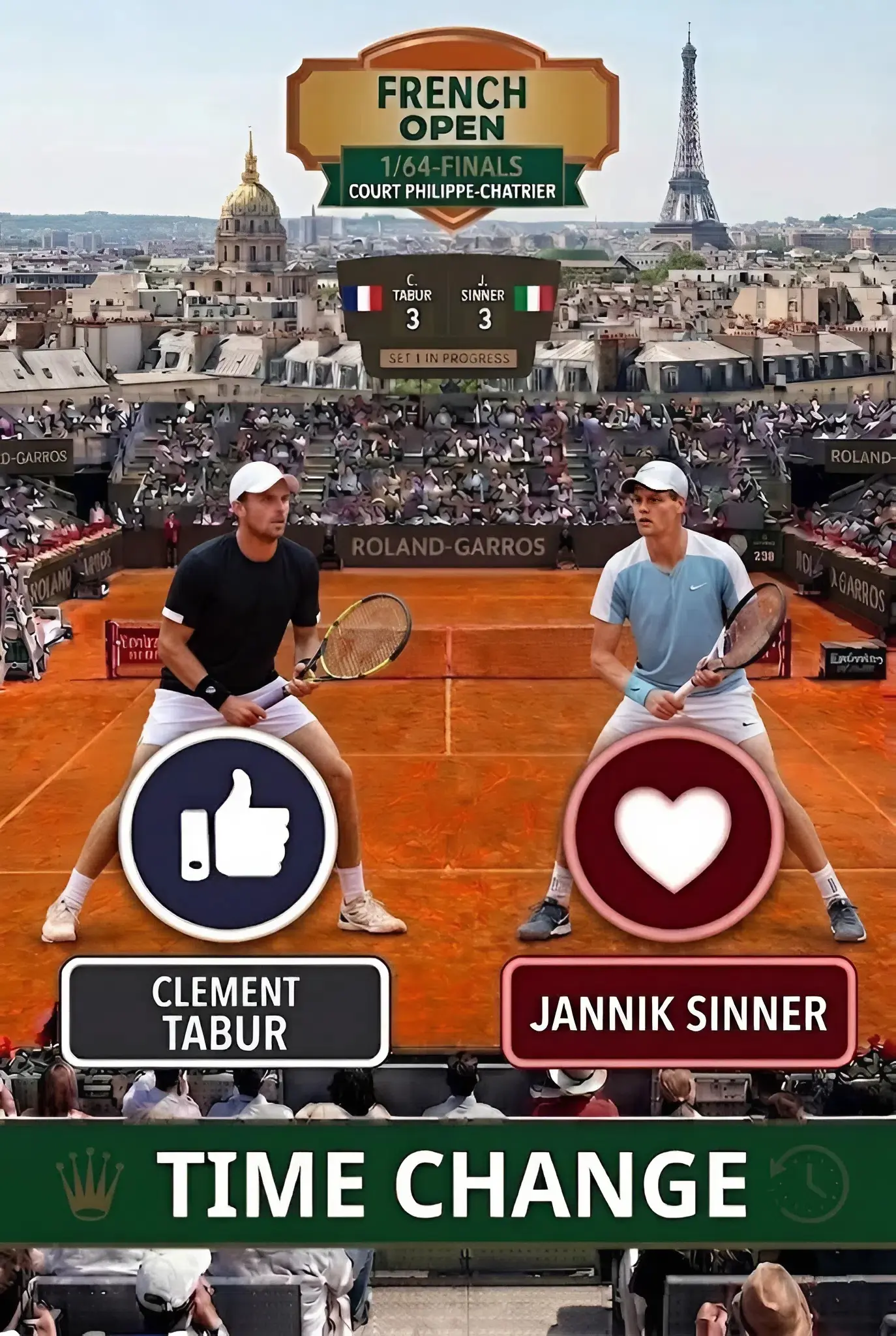 Cover Image for 🚨 AGGIORNAMENTO SULL’ORARIO DELLA PARTITA: IMPOSTA LA SVEGLIA 🚨 Appassionati di tennis, attenzione! C’è stata una modifica al programma per l’attesissimo incontro dei sedicesimi di finale tra Jannik Sinner e Clement Tabur al Roland Garros.