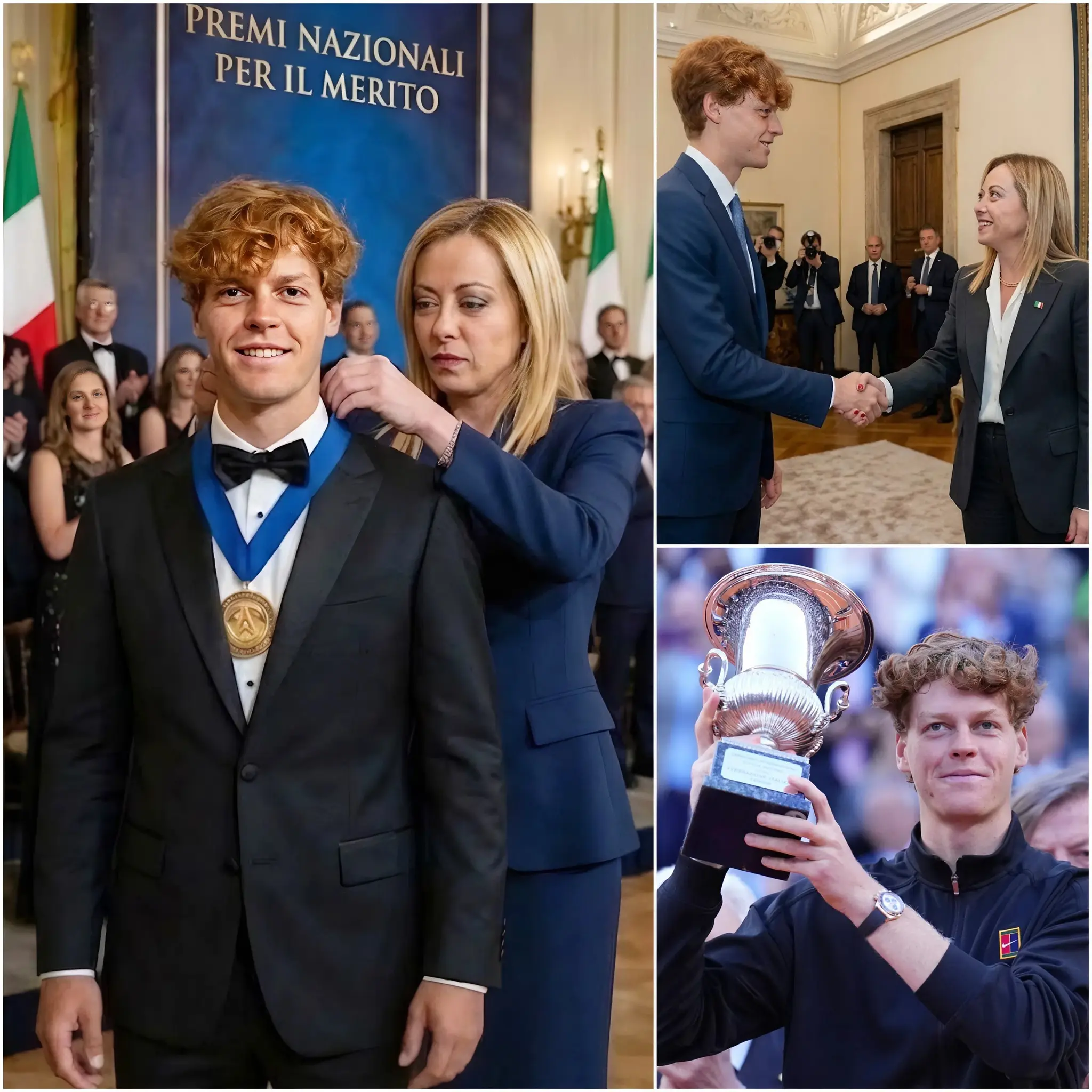 Cover Image for 💖🎾CONGRATULATIONS: What a touching and fun moment! Last night, Prime Minister Giorgia Meloni personally presented Jannik Sinner with a prestigious national award, but what seemed like a formal ceremony quickly turned into one of the sweetest and funniest moments of the year.