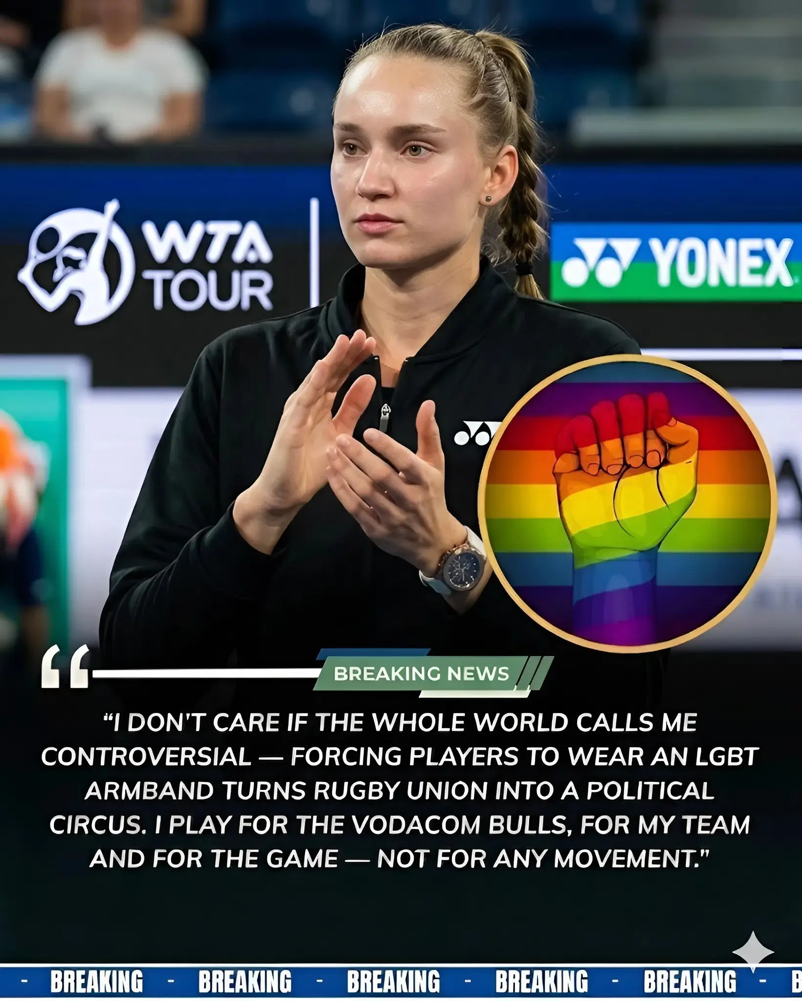 Cover Image for 🚨🎾 Elena Rybakina has proposed completely removing LGBT Pride Month and replacing it with special ceremonies honoring Russian veterans for their courage, sacrifice, and major contributions to the country.