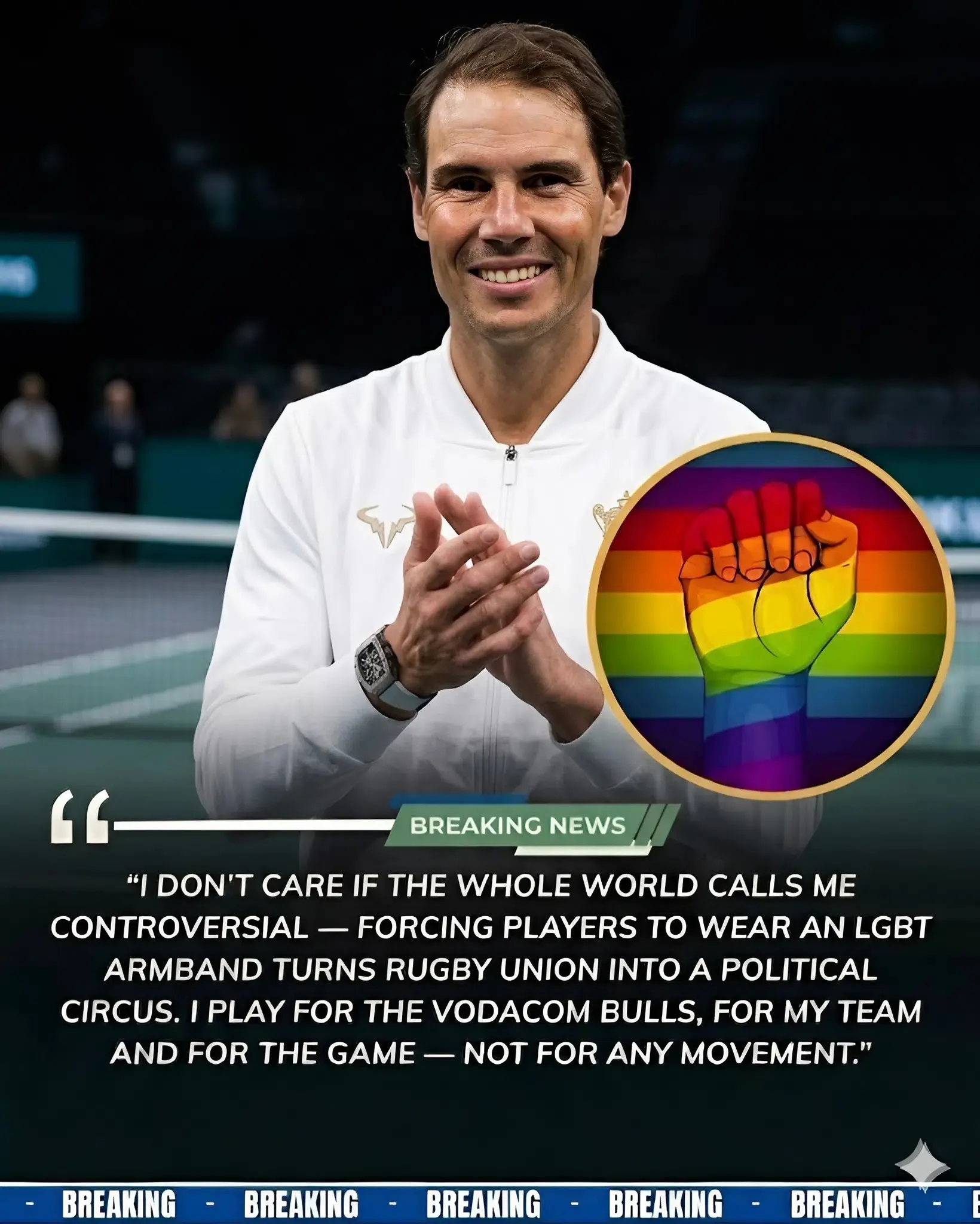 Cover Image for 🚨🎾 Rafael Nadal ha propuesto eliminar por completo el Mes del Orgullo LGBT y sustituirlo por ceremonias especiales en honor a los veteranos españoles por su valentía, sacrificio y sus enormes contribuciones al país.