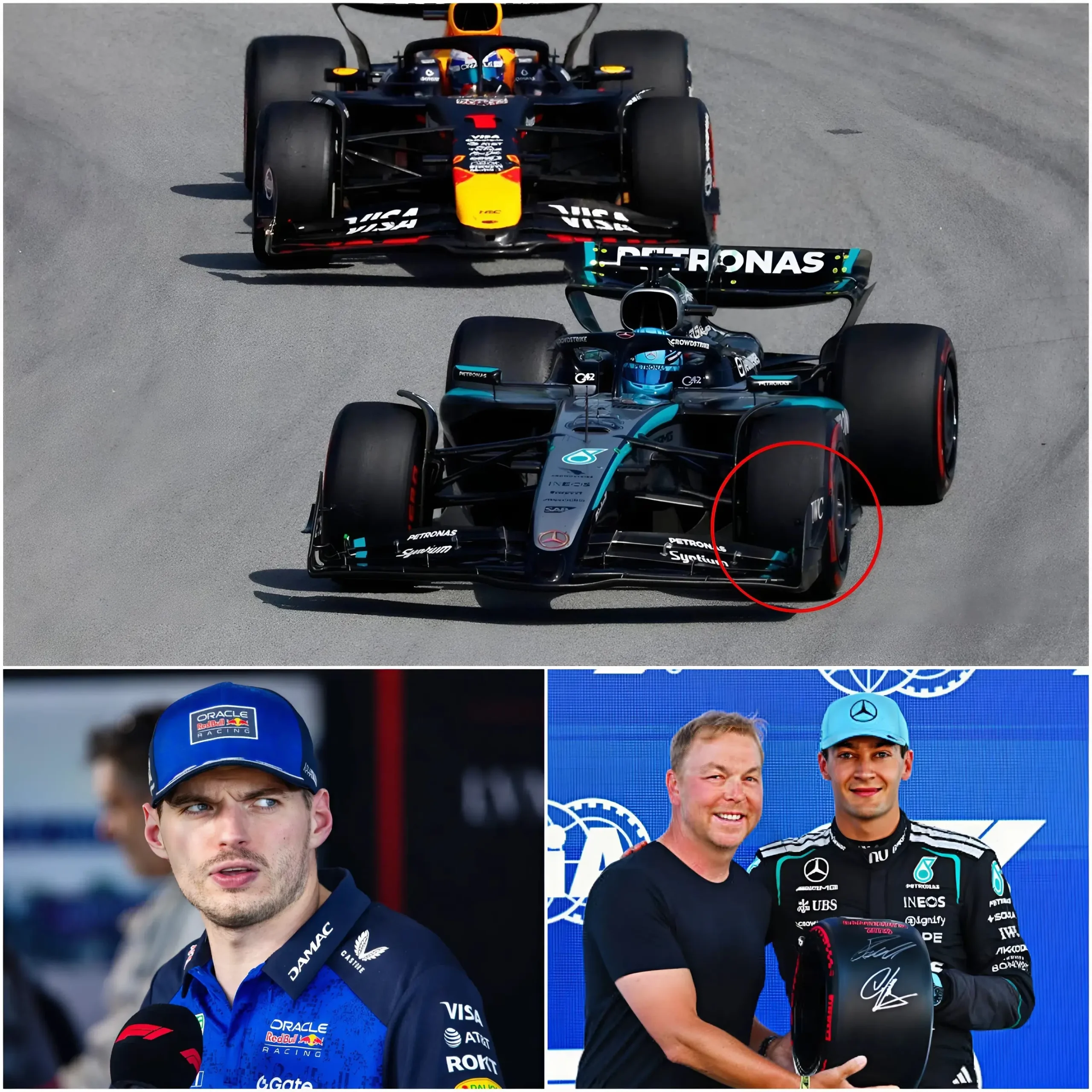 Cover Image for 🏁🚨“Cheating! He must be disqualified immediately!” Max Verstappen erupted in anger over a shocking accusation against George Russell, claiming that the Mercedes driver had secretly used an illegally modified engine map and traction control system in his car during the Barcelona-Catalunya GP.