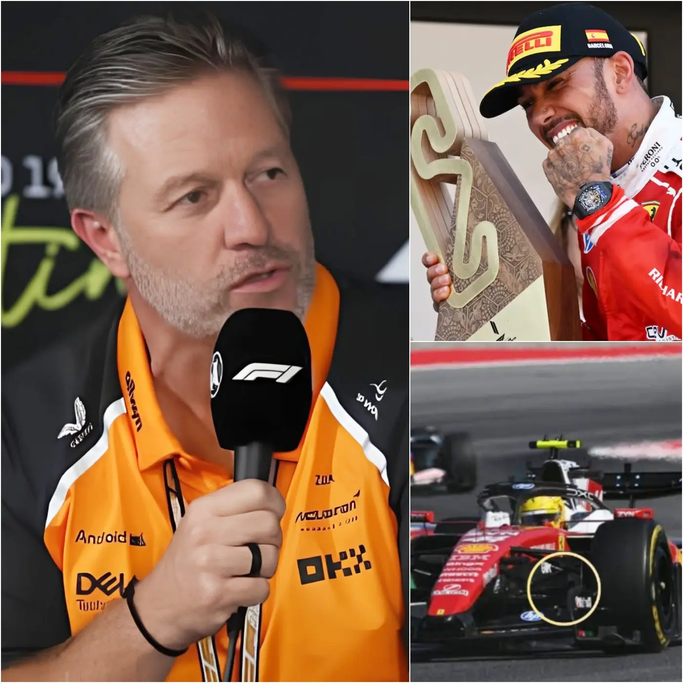 Cover Image for ÚLTIMA HORA🛑: Zak Brown ha acusado inesperadamente a Lewis Hamilton de tener una “ventaja inexplicable” tras la carrera de Barcelona. Afirma que Hamilton se benefició de un “efecto aerodinámico inusual” cuando estaba en posición T