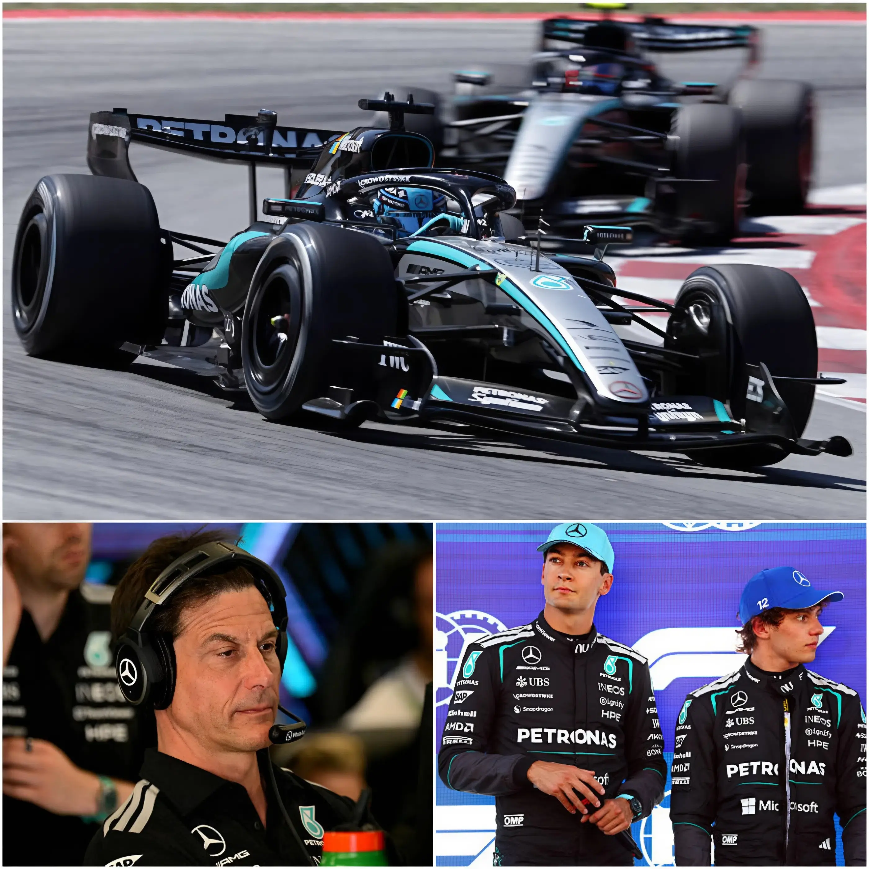 Cover Image for 🏎️ “IF TWO MERCEDES CARS ARE SUPPOSED TO BE ‘IDENTICAL’ AND I STILL GET BEATEN BY GEORGE RUSSELL BY 35 SECONDS… THEN EITHER SOMETHING IS WRONG, OR I HAVE TO SERIOUSLY THINK ABOUT MY FUTURE.” — A tense statement from Kimi Antonelli after the Barcelona race has reportedly shaken the entire Mercedes-AMG Petronas Formula One Team.
