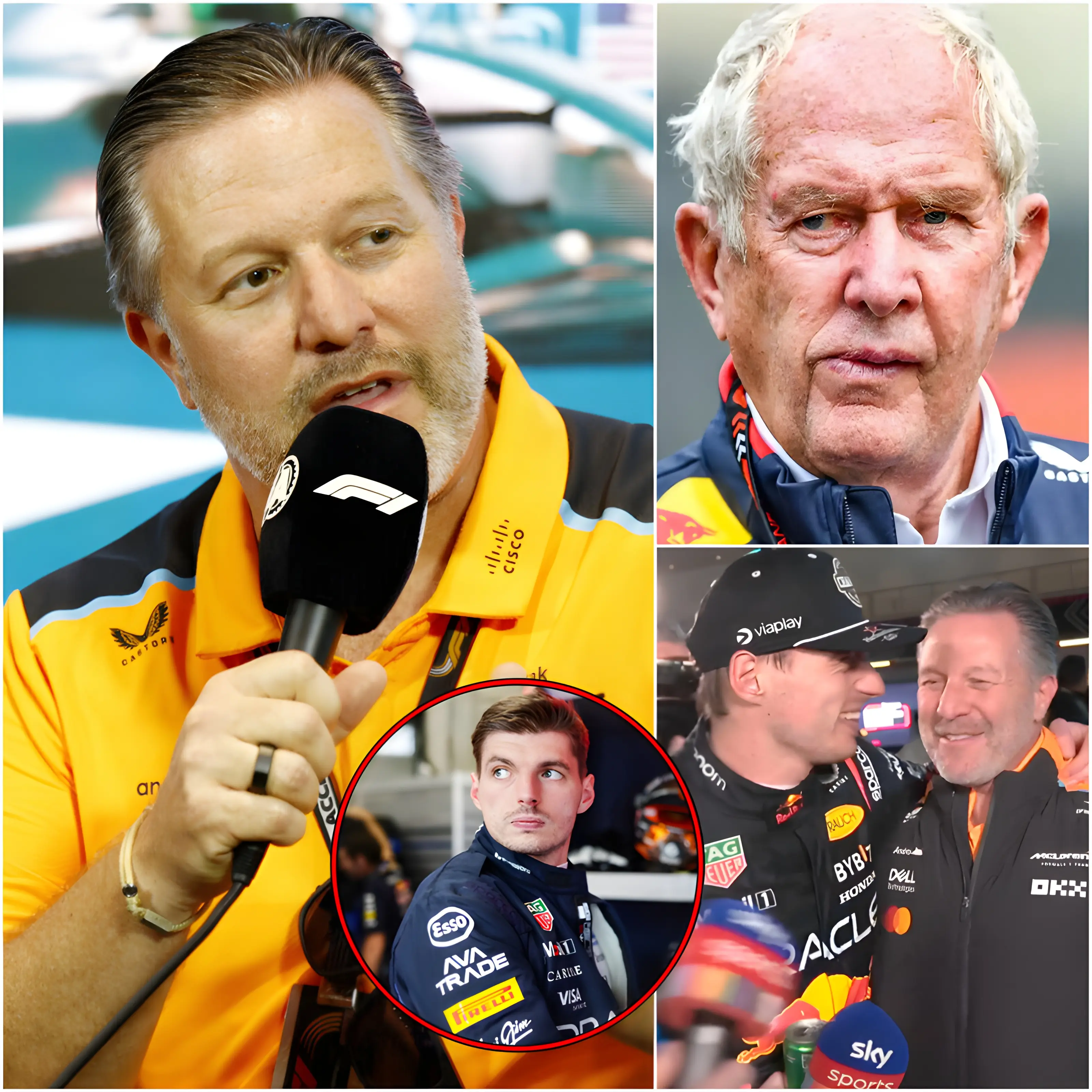 Cover Image for “MAX VERSTAPPEN IS WASTING HIS PRIME YEARS AT A TEAM THAT NO LONGER KNOWS HOW TO BUILD THE FASTEST CAR.” — Zak Brown reportedly launched a direct attack on Helmut Marko and the entire Red Bull project amid rumors of Max Verstappen secretly negotiating with McLaren.
