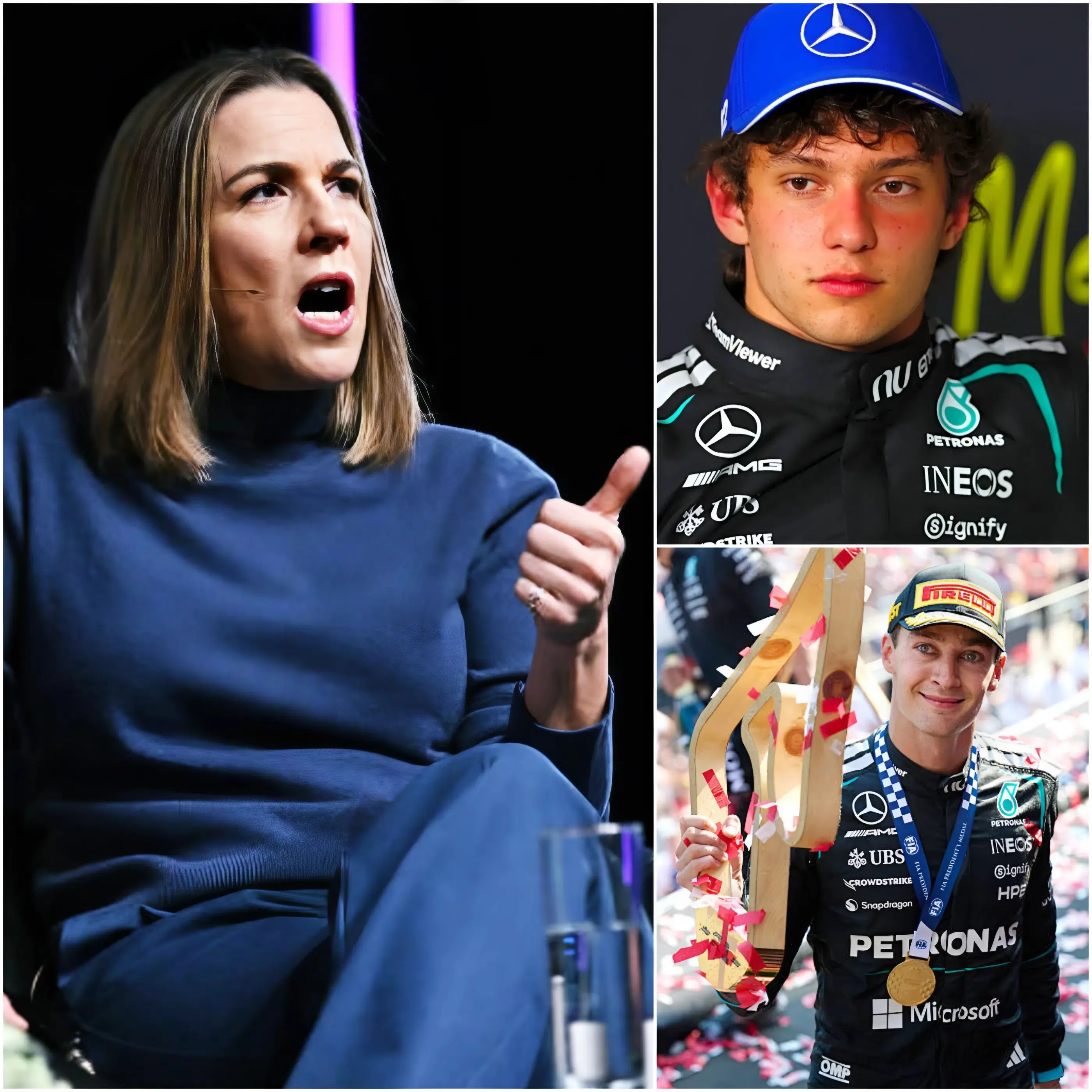 Cover Image for 🏎️🔥 “SMETTIAMO DI ILLUDERCI, NON È ANCORA AL LIVELLO DI RUSSELL…” Claire Williams — che in passato ha gestito George Russell — avrebbe rilasciato una dichiarazione clamorosa, affermando che Kimi Antonelli è ancora a “una distanza netta” dal livello di Russell.