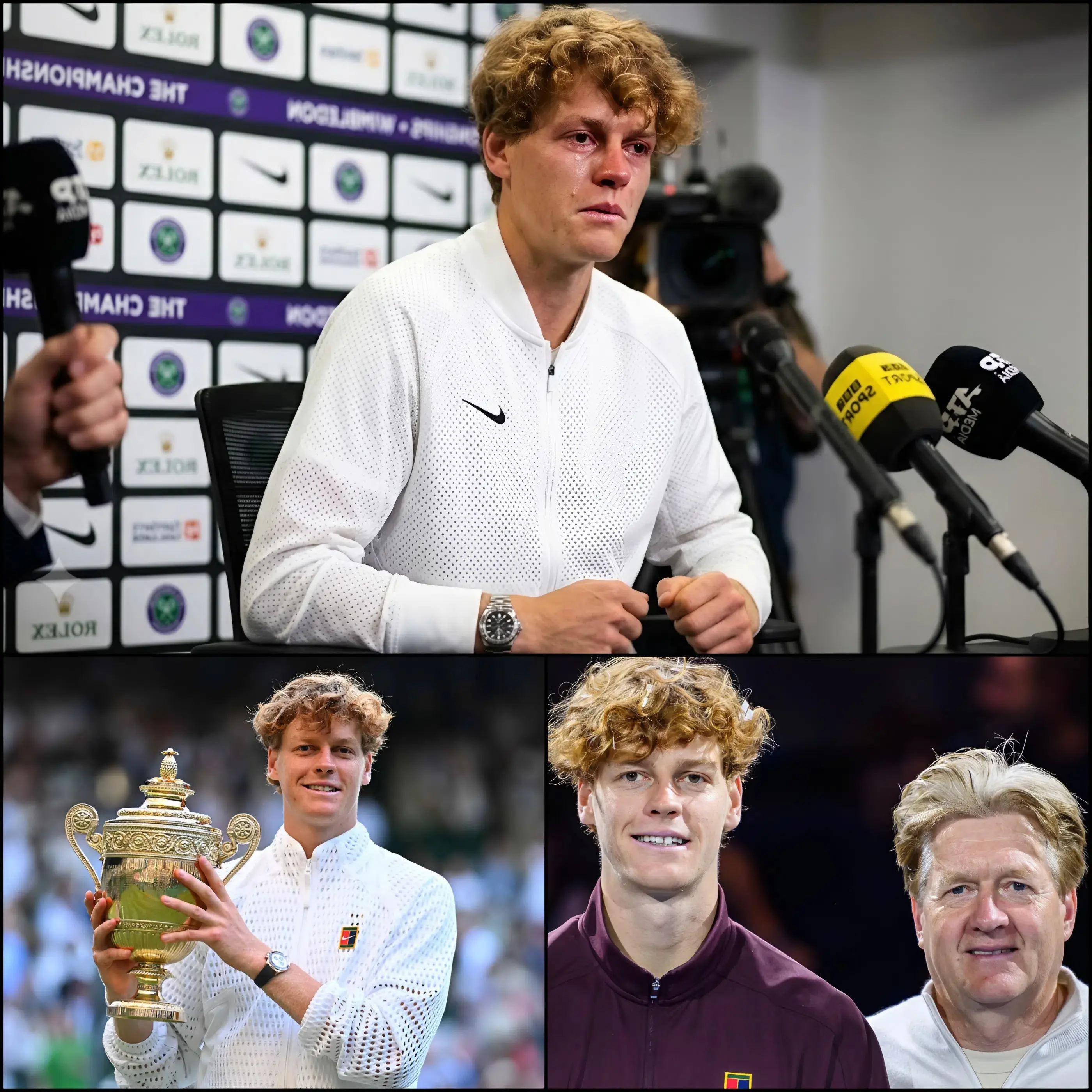 Cover Image for «Papá ya no estará aquí, lo siento…» Jannik Sinner dijo, con la voz quebrada por la emoción a través del micrófono, temblando ante las cámaras del mundo, mientras levantaba el prestigioso trofeo de Wimbledon.